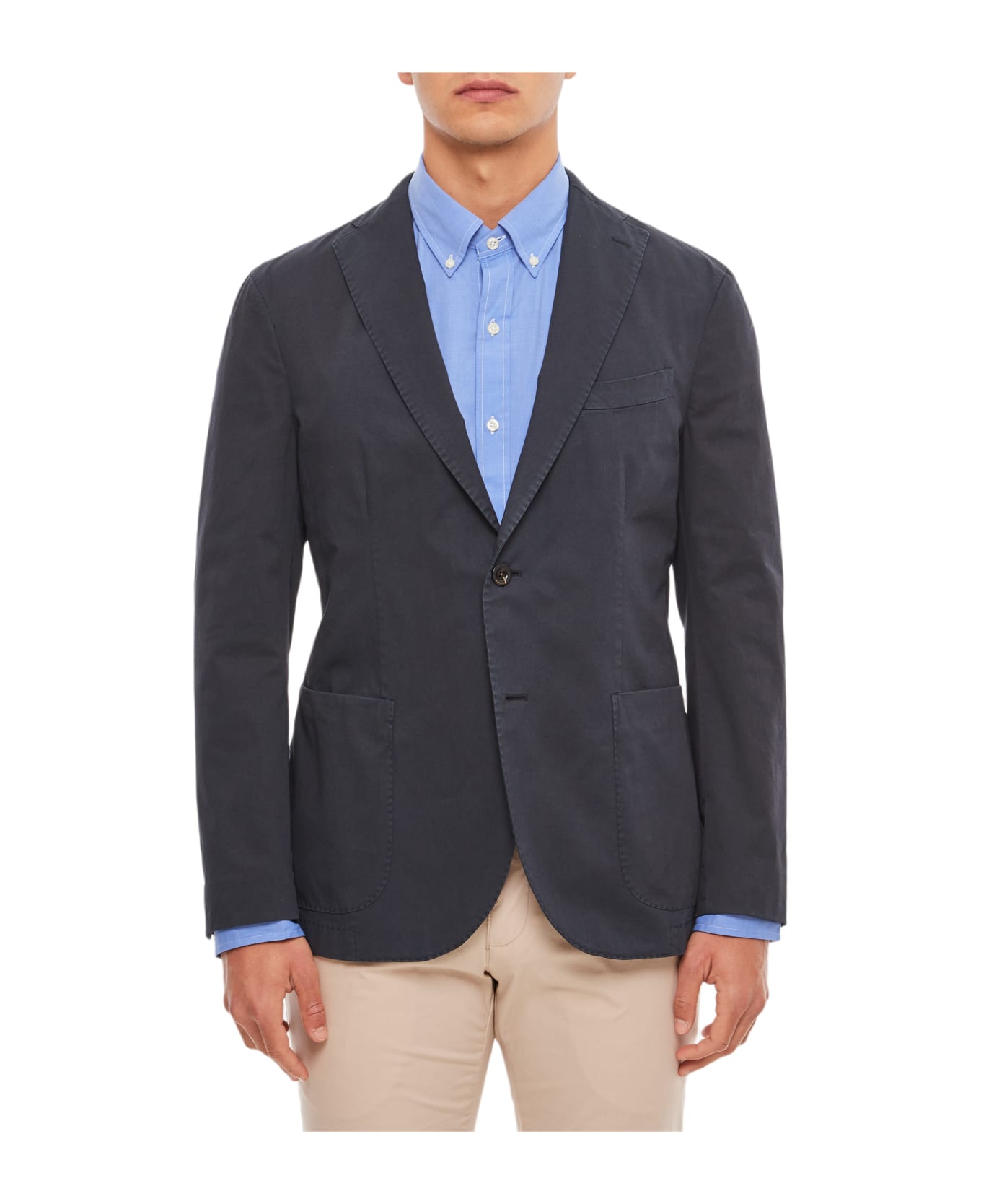 Boglioli Single-breasted Jacket In Stretch Cotton Twill, 2 Buttons - Blue