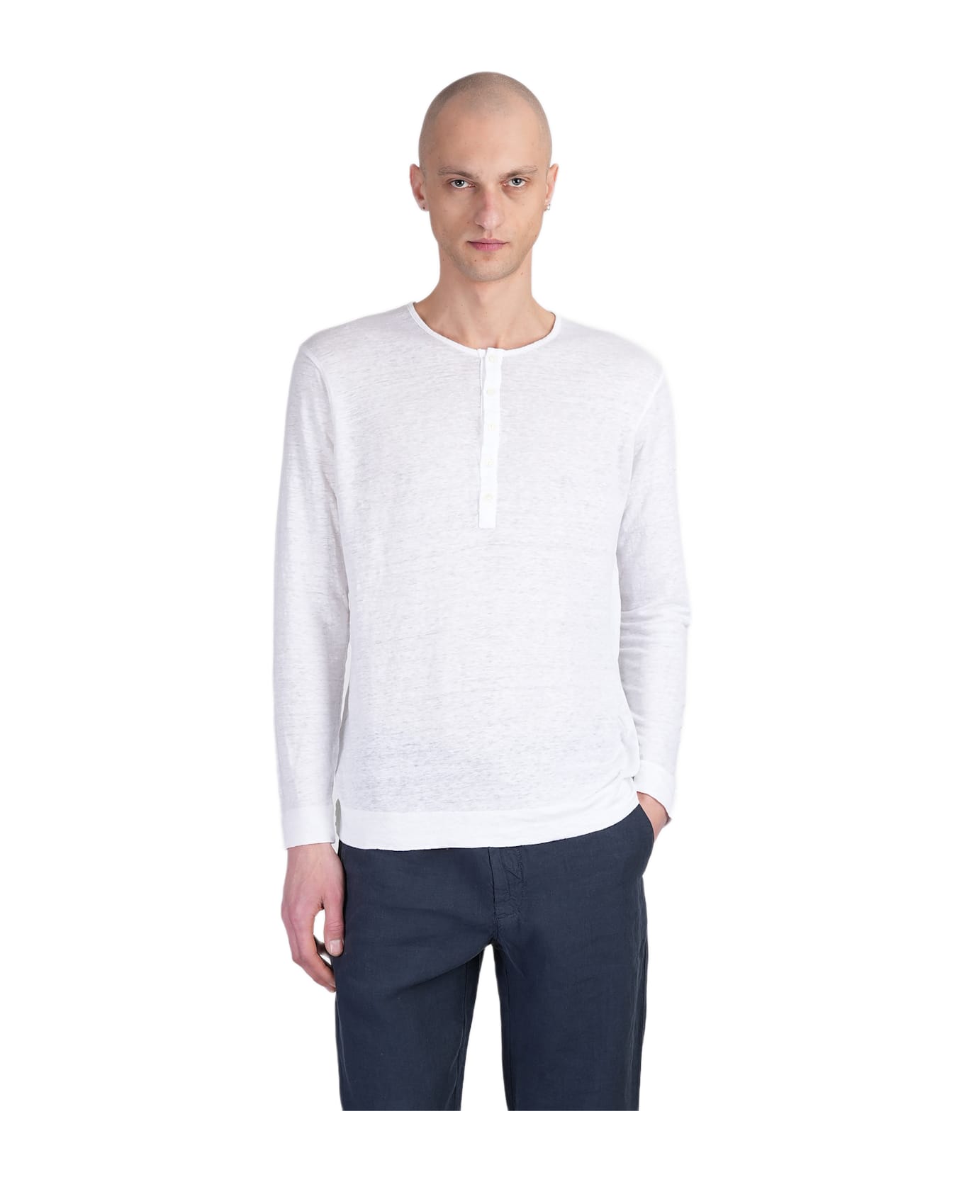 120% Lino T-shirt In White Linen - white