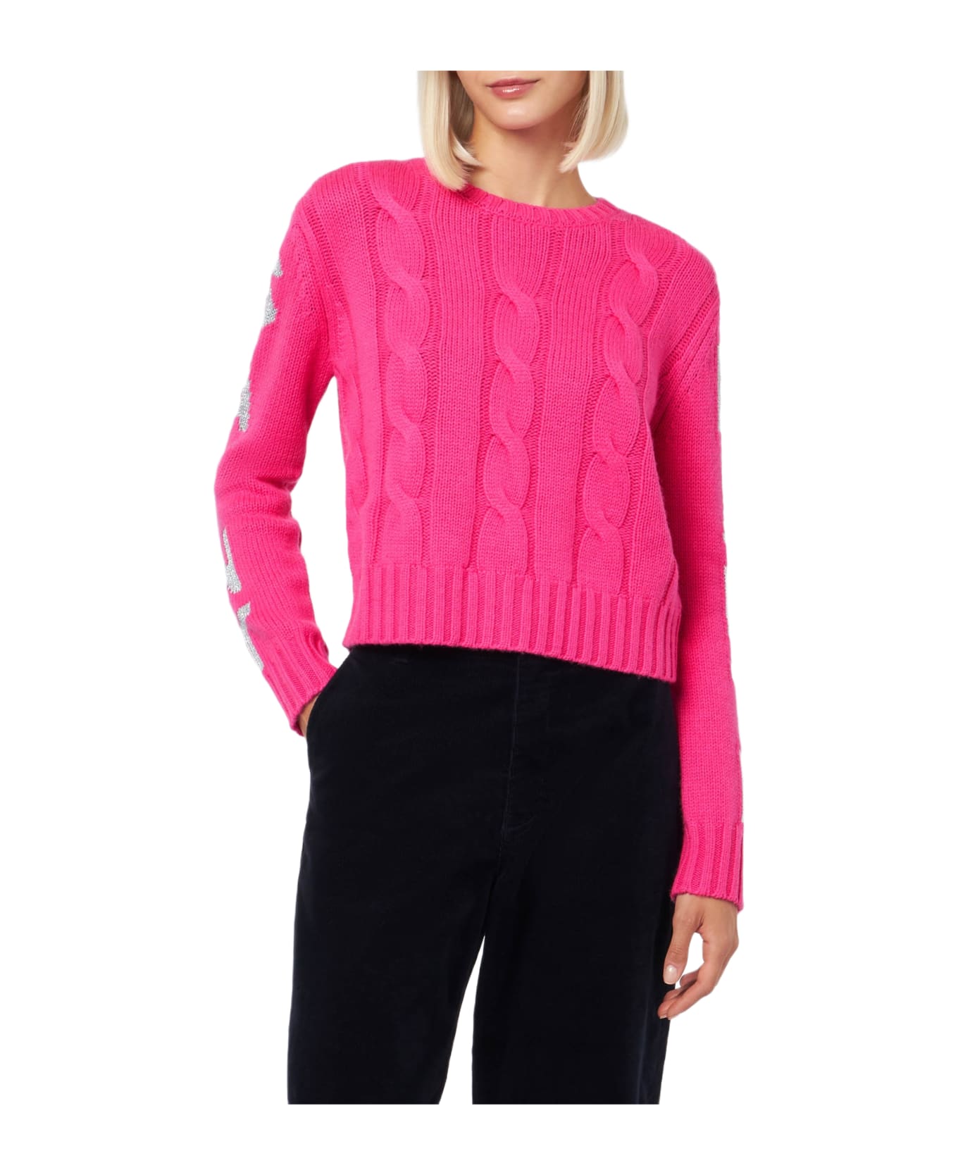 MC2 Saint Barth Woman Crewneck Braided Sweater With Saint Barth Lurex Jacquard - PINK