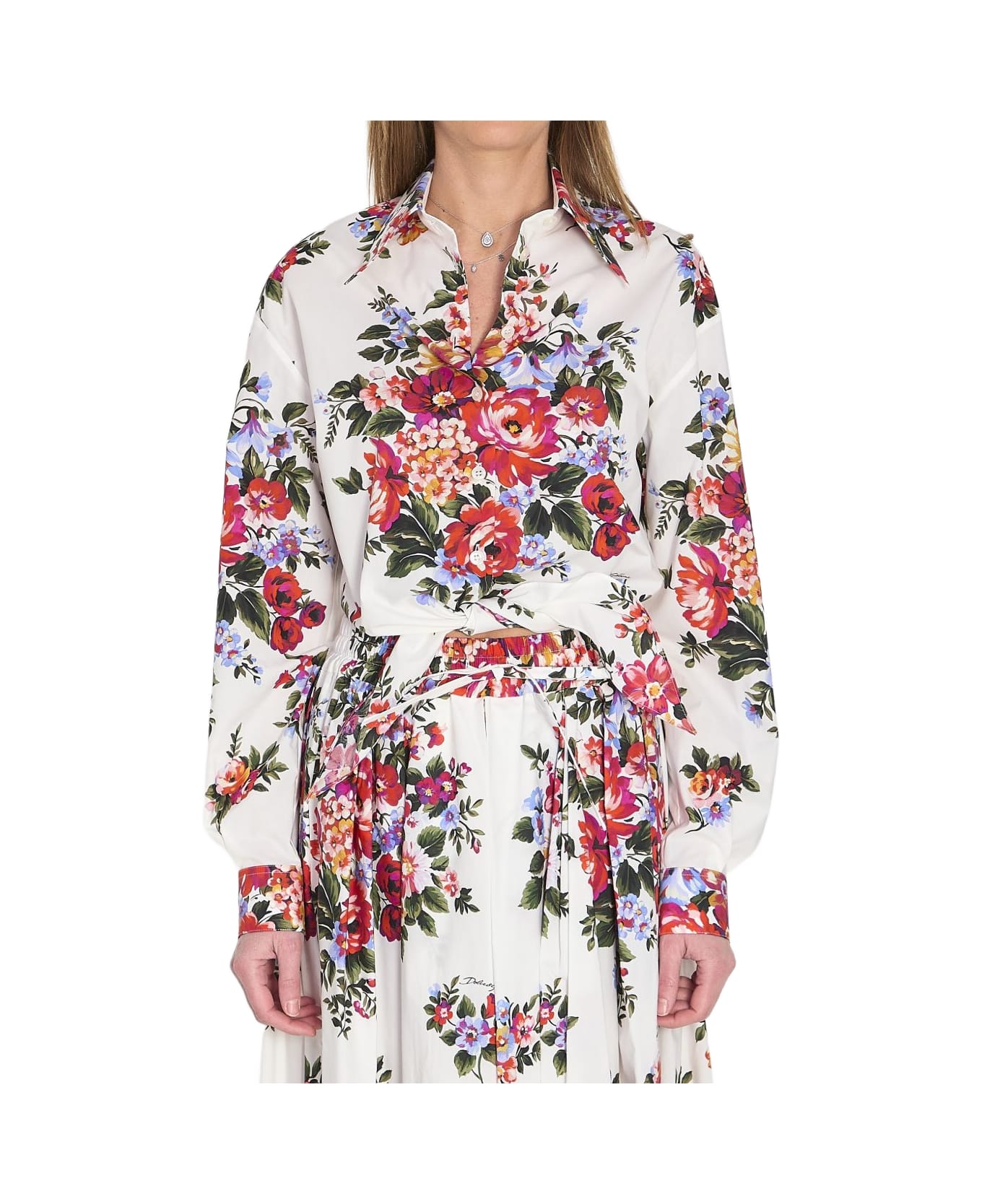 Dolce & Gabbana Flower Print Cotton Shirt - White