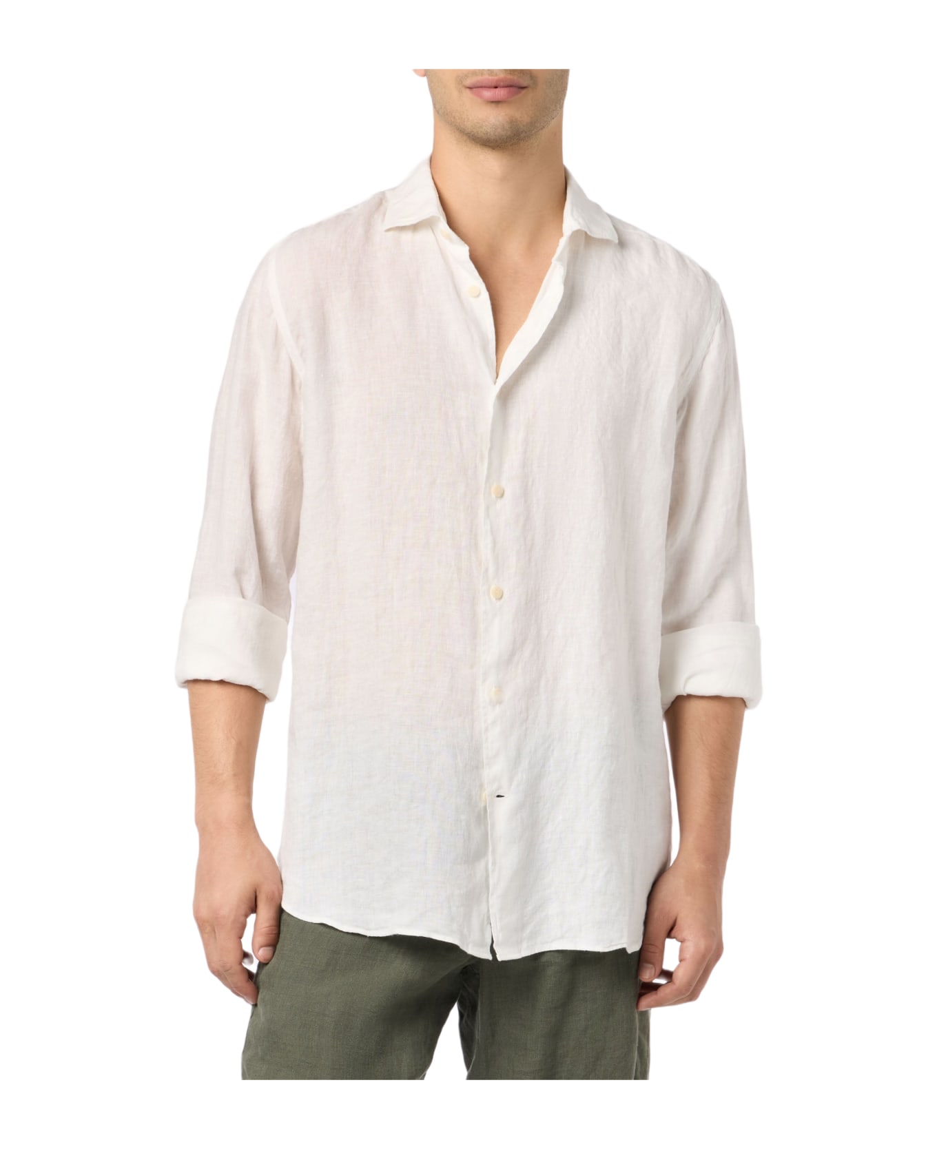 MC2 Saint Barth Man White Linen Shirt Pamplona - WHITE