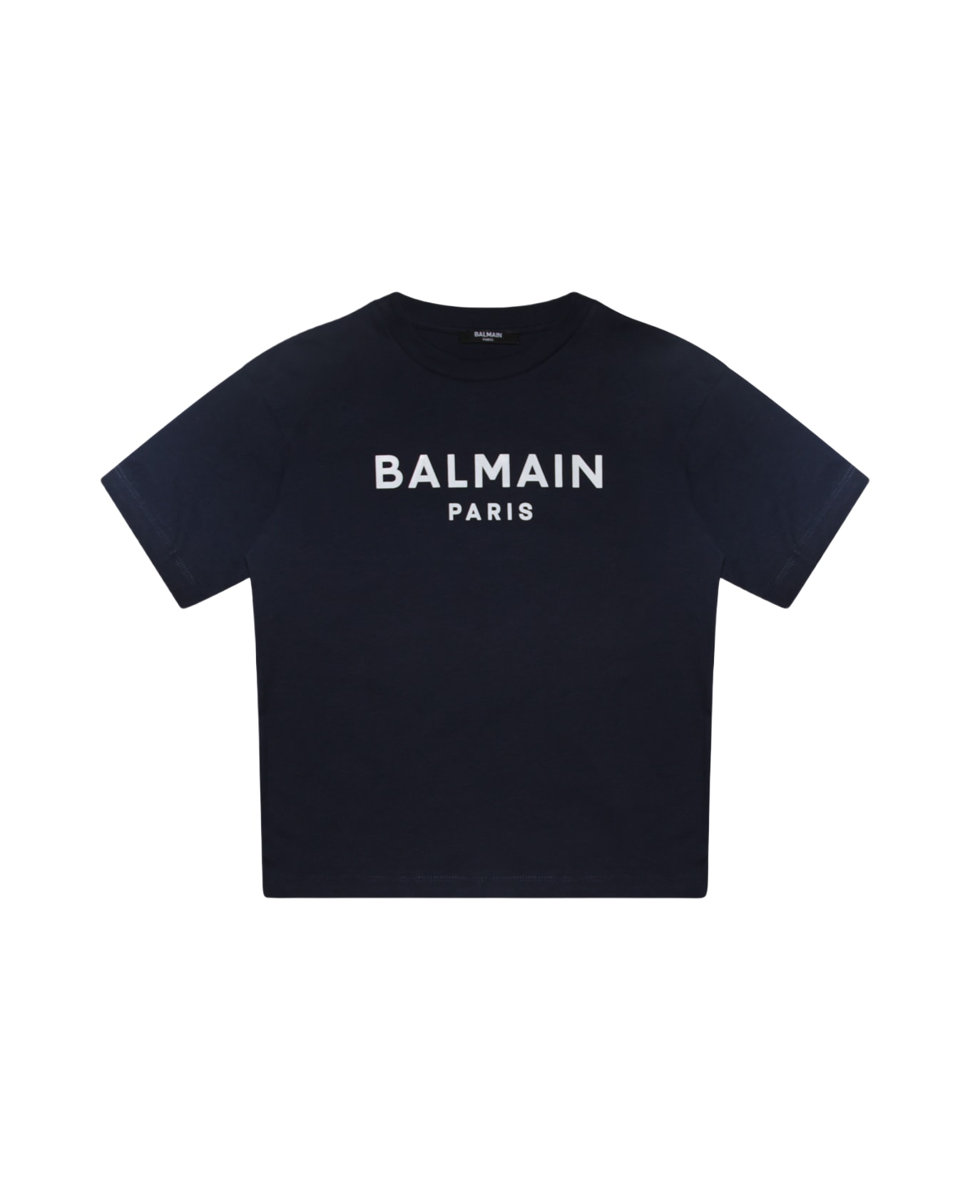 Balmain Navy Blue And White Cotton T-shirt - Slim Fit Velour Polo With Zip Neck
