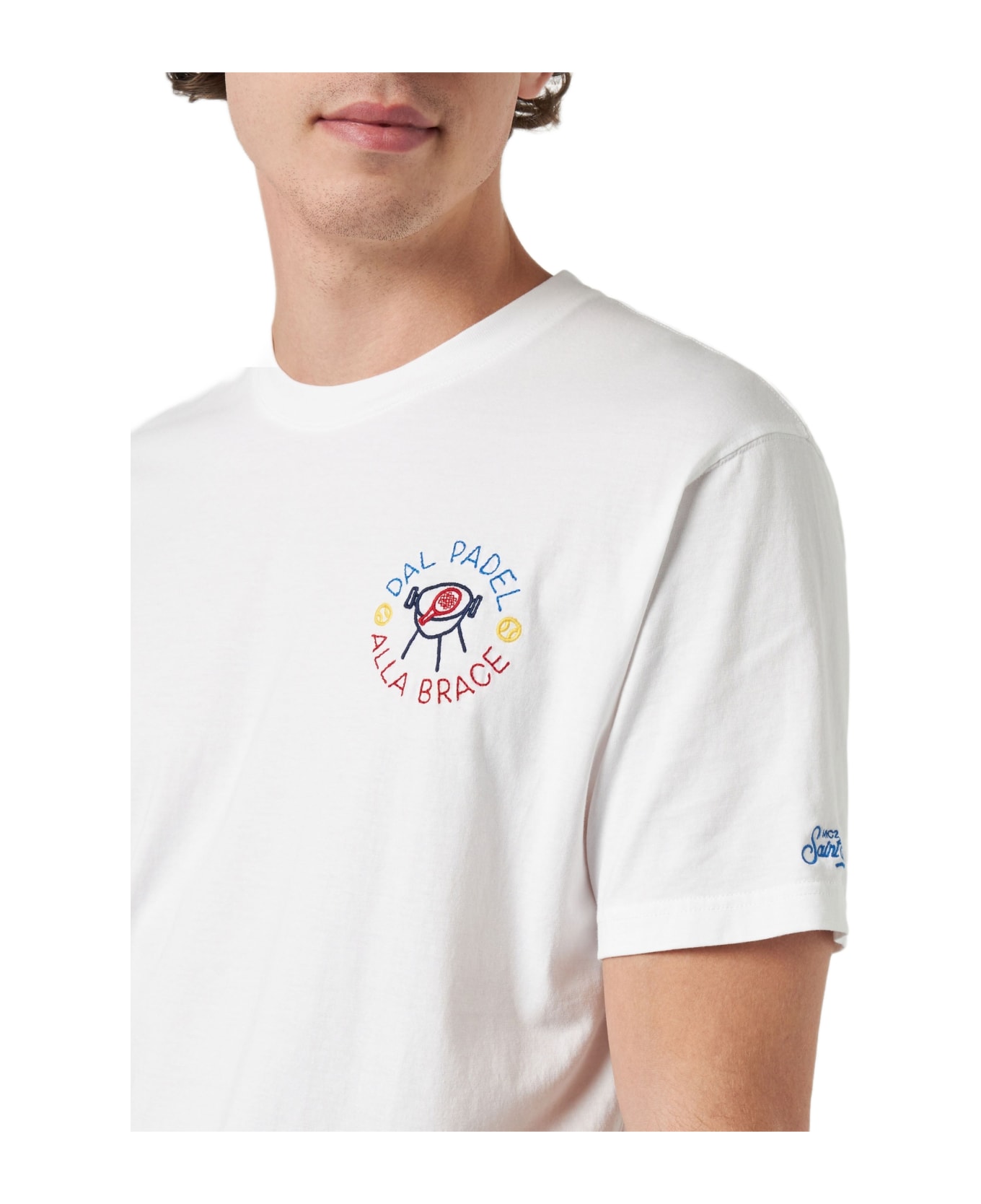 MC2 Saint Barth Man Classic Fit Cotton Jersey T-shirt Portofino With Dal Padel Alla Brace Embroidery | Insulti Luminosi Special Edition - WHITE