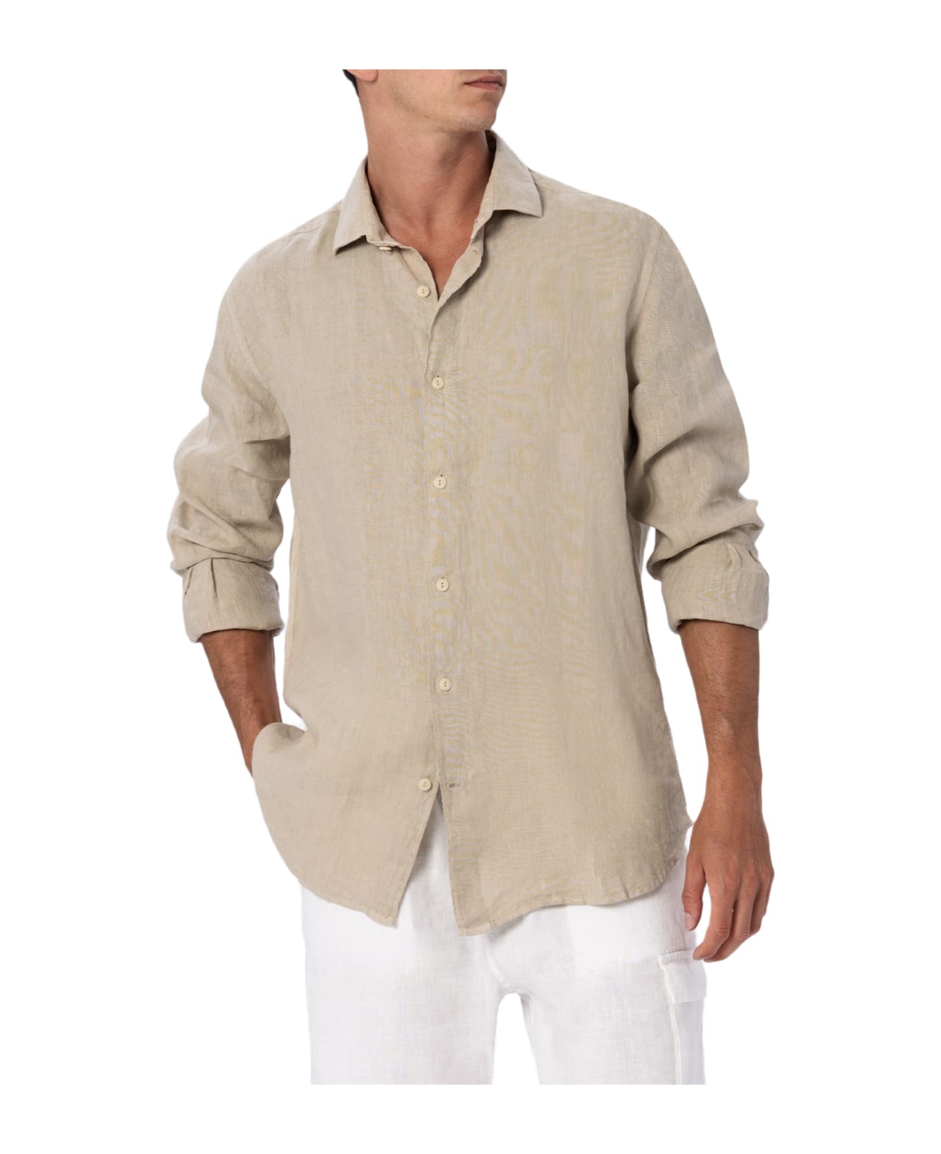 MC2 Saint Barth Man Beige Linen Shirt Pamplona - BEIGE