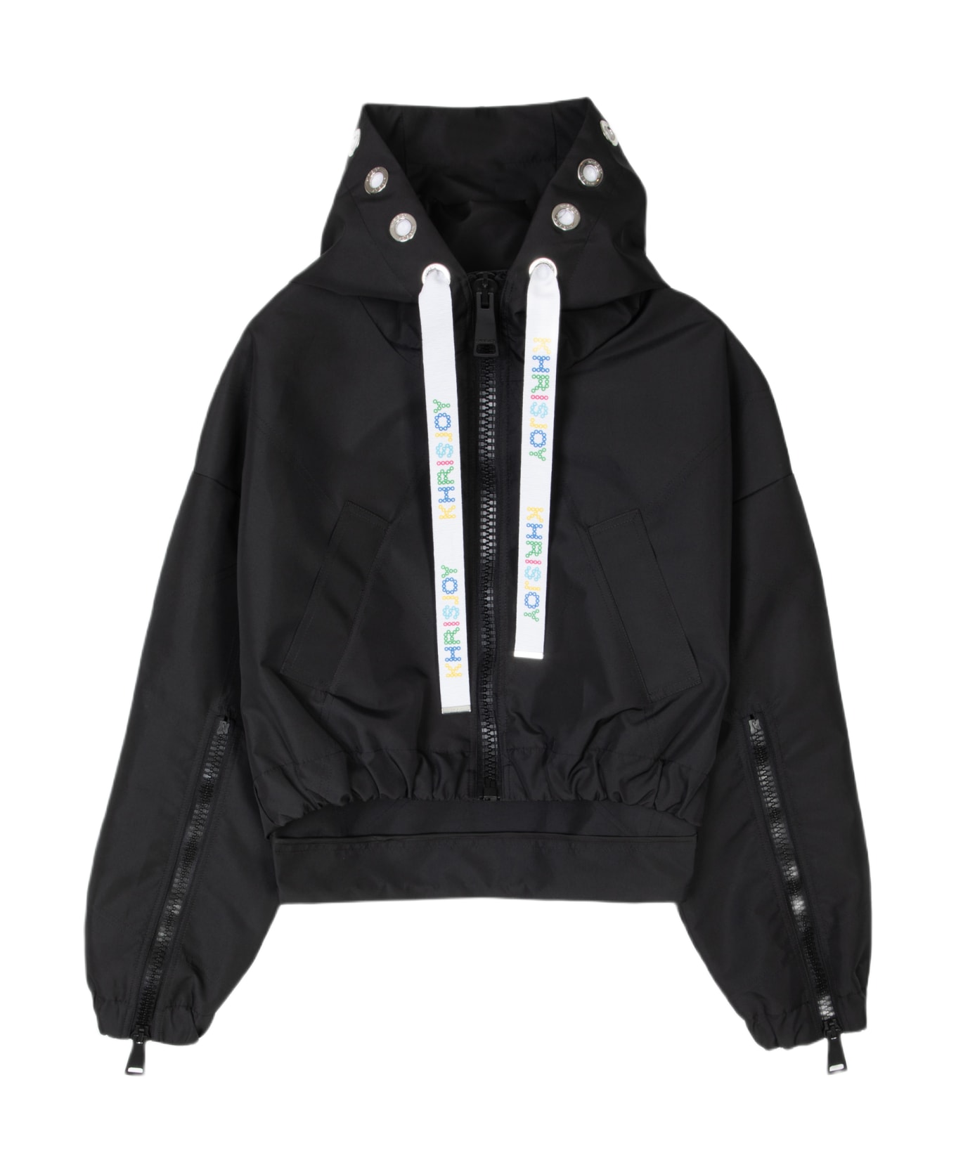 Khrisjoy New Khris Crop Windbreaker Black nylon hooded windproof jacket - New Khris Crop Windbreaker - Nero