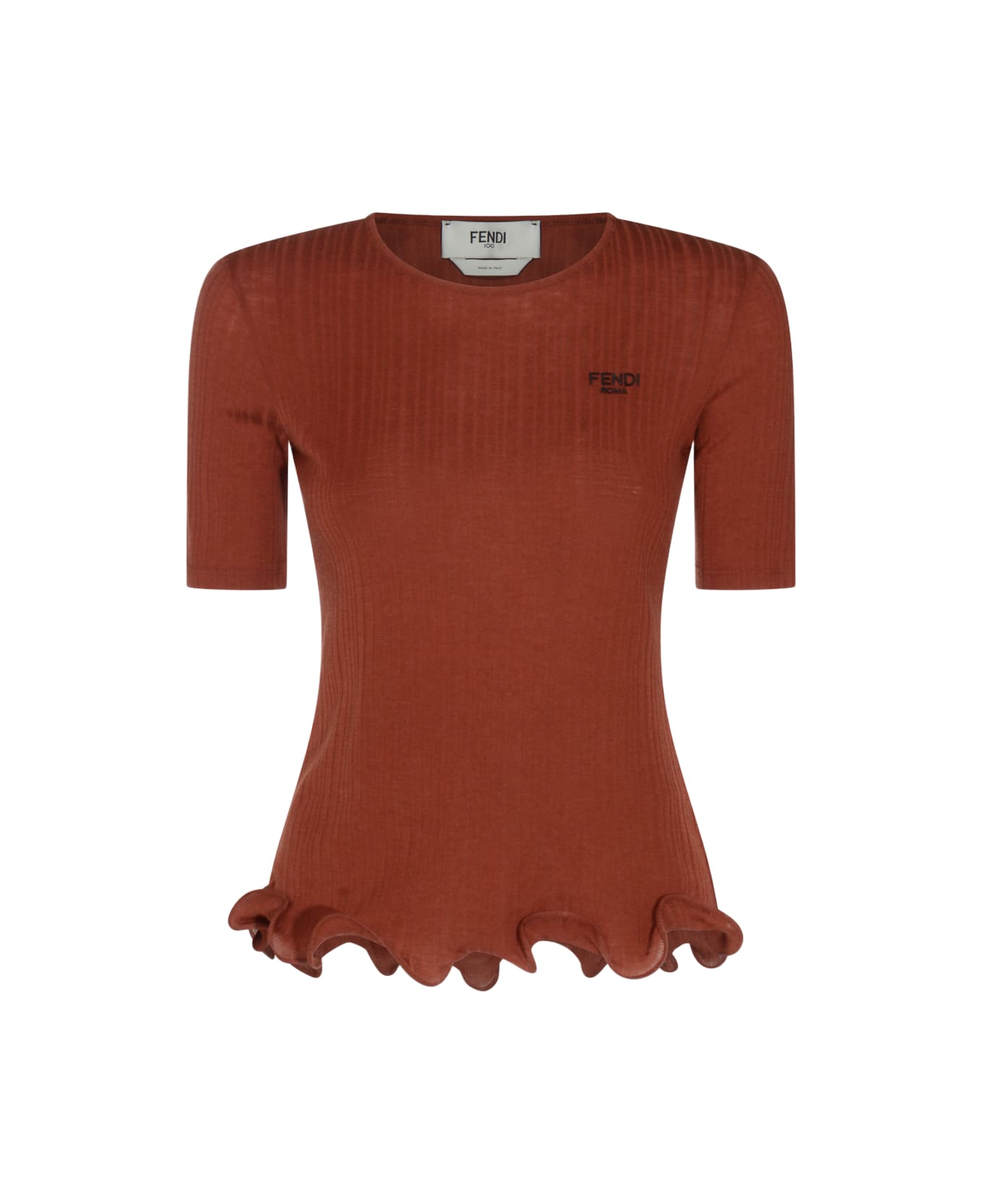 Fendi Dark Red Wool Knitwear - Rust