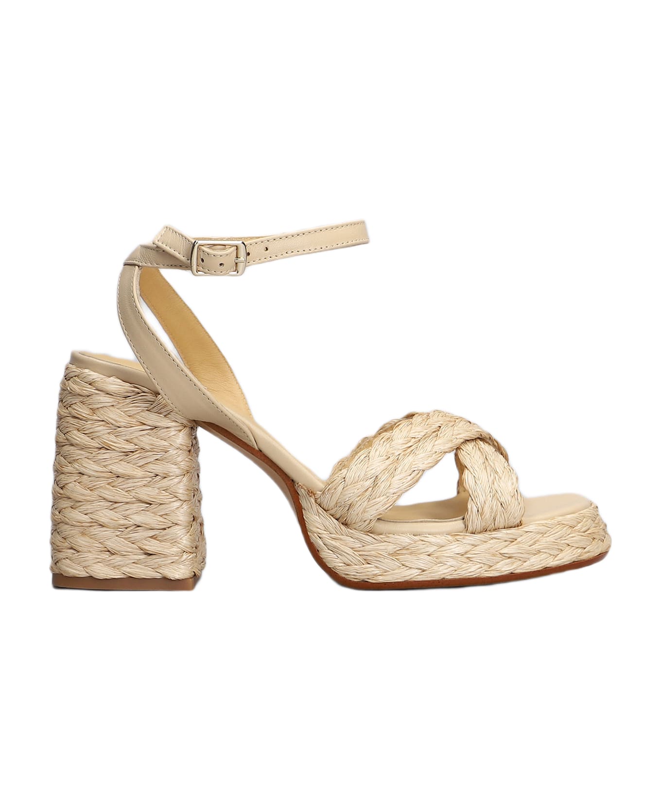 Castañer Valeriette-258 Sandals In Beige Leather And Fabric - beige