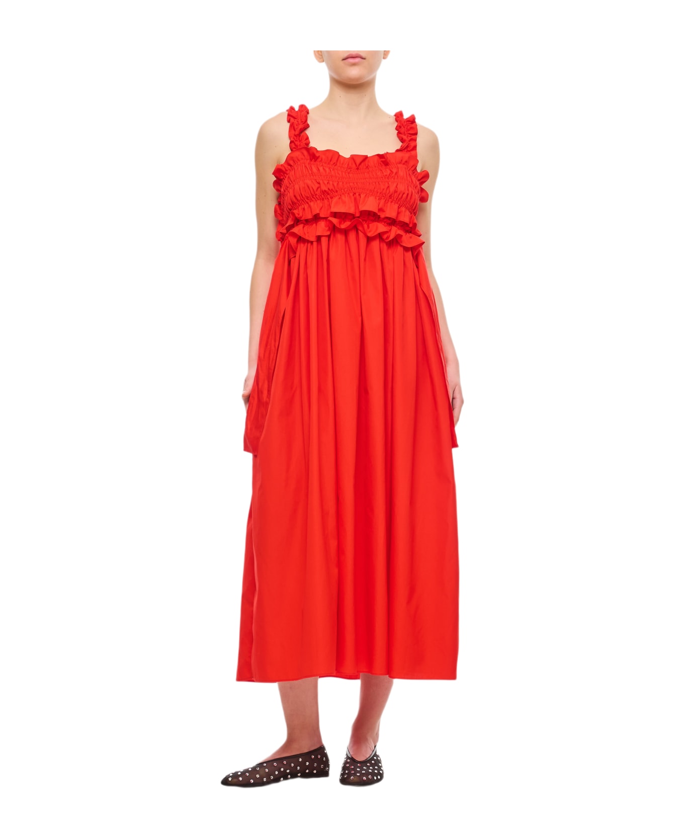 Cecilie Bahnsen Giovanna Cotton Long Dress - Red