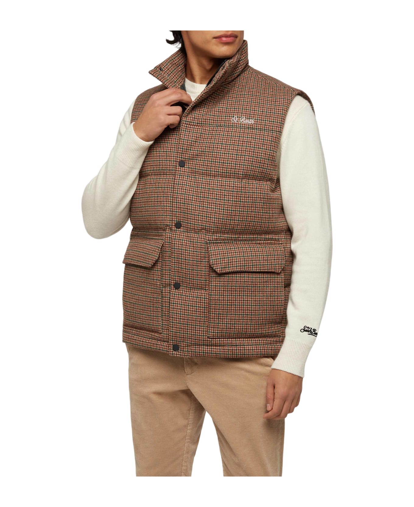 MC2 Saint Barth Down Padded Vest Thunder With Pied De Poul Print - GREEN