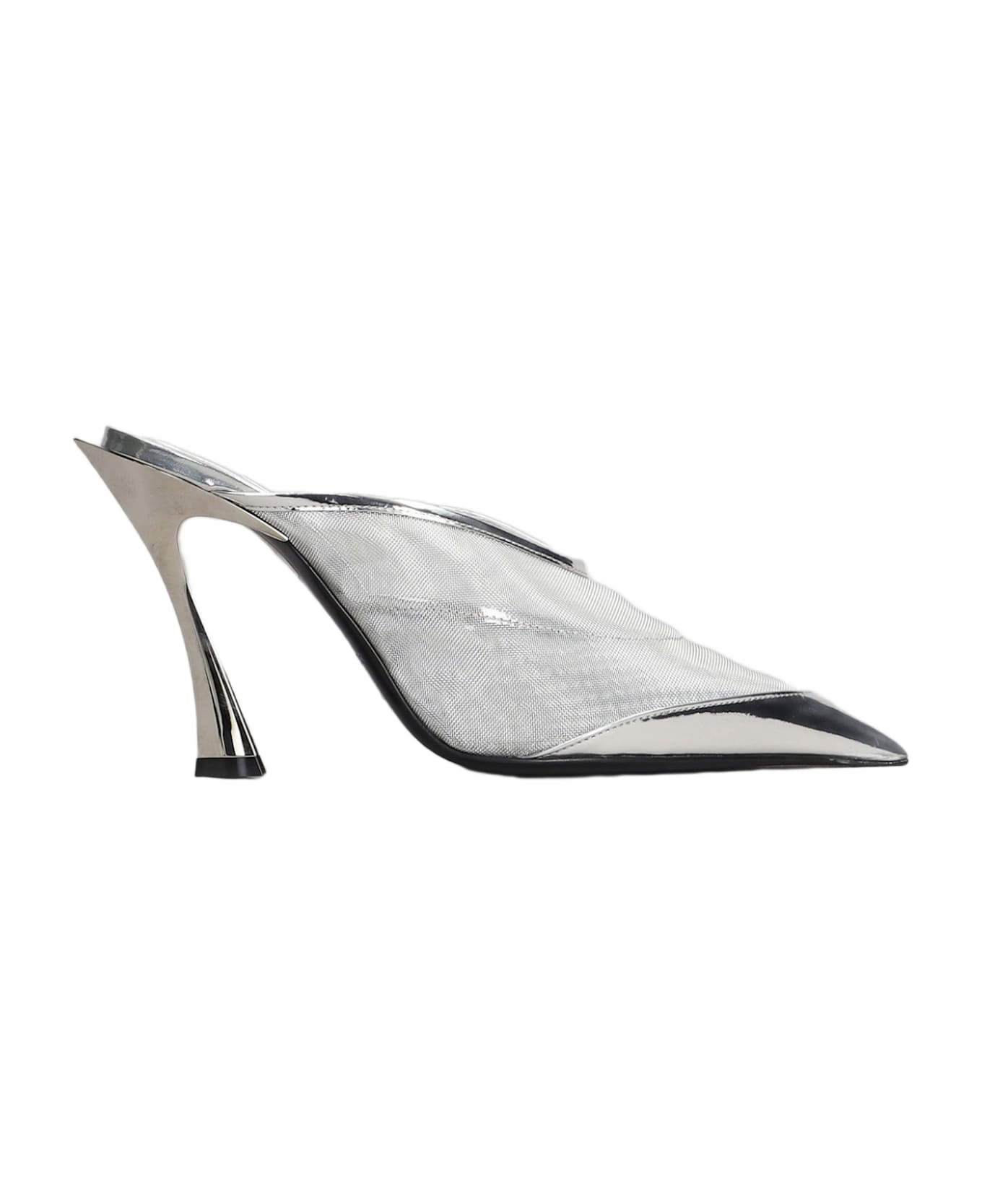 Mugler Slipper-mule In Silver Polyamide - silver