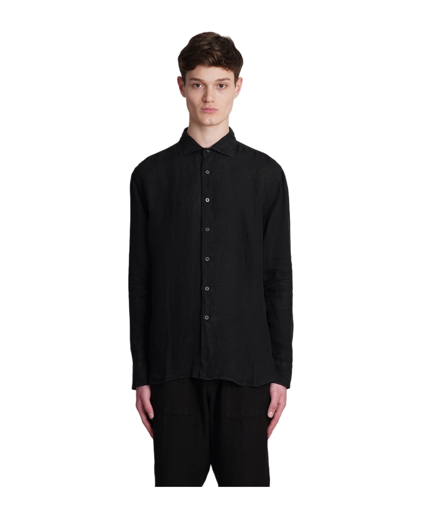 120% Lino Shirt In Black Linen - black シャツ