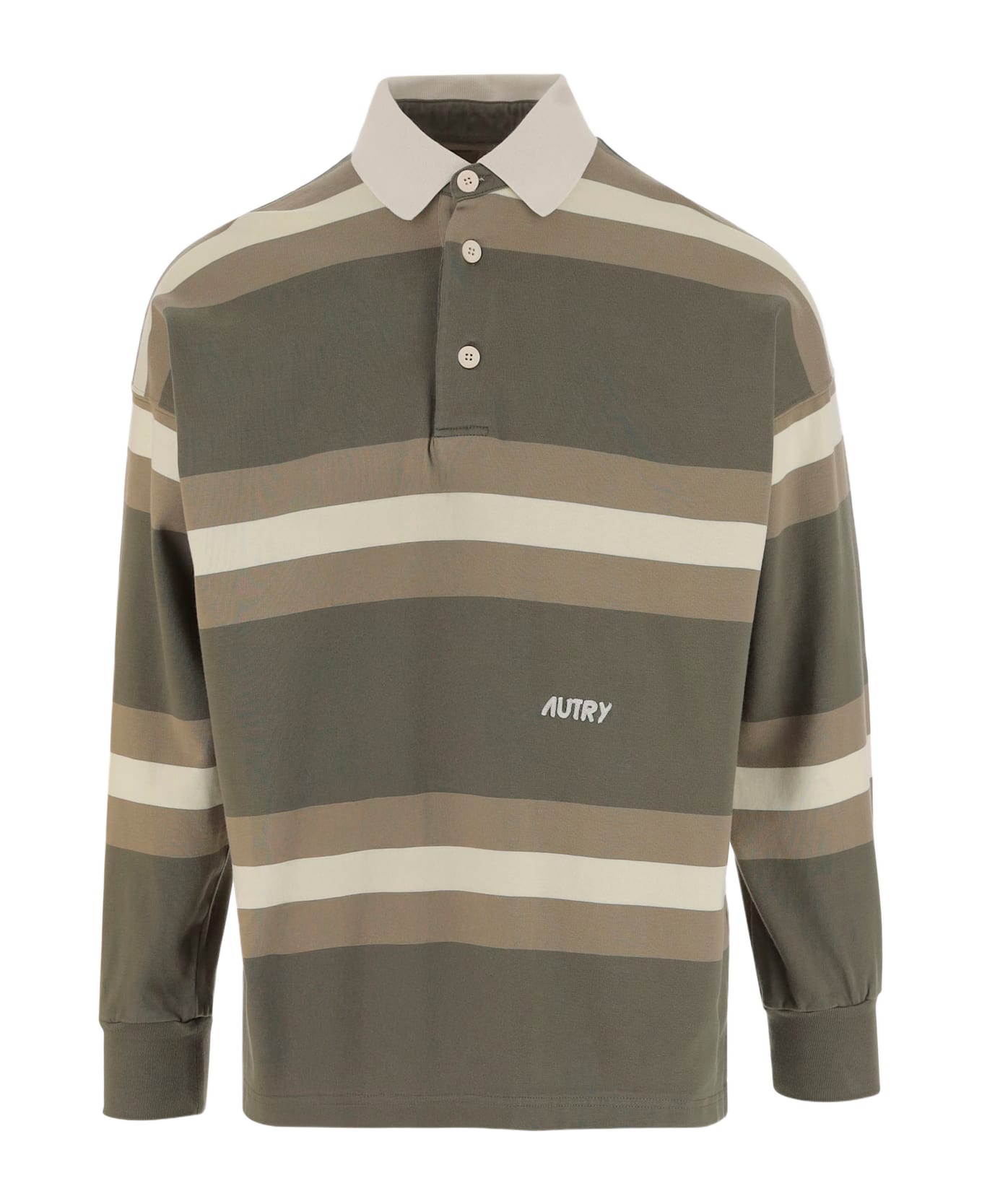 Autry Cotton Polo Shirt With Striped Pattern And Logo - Red