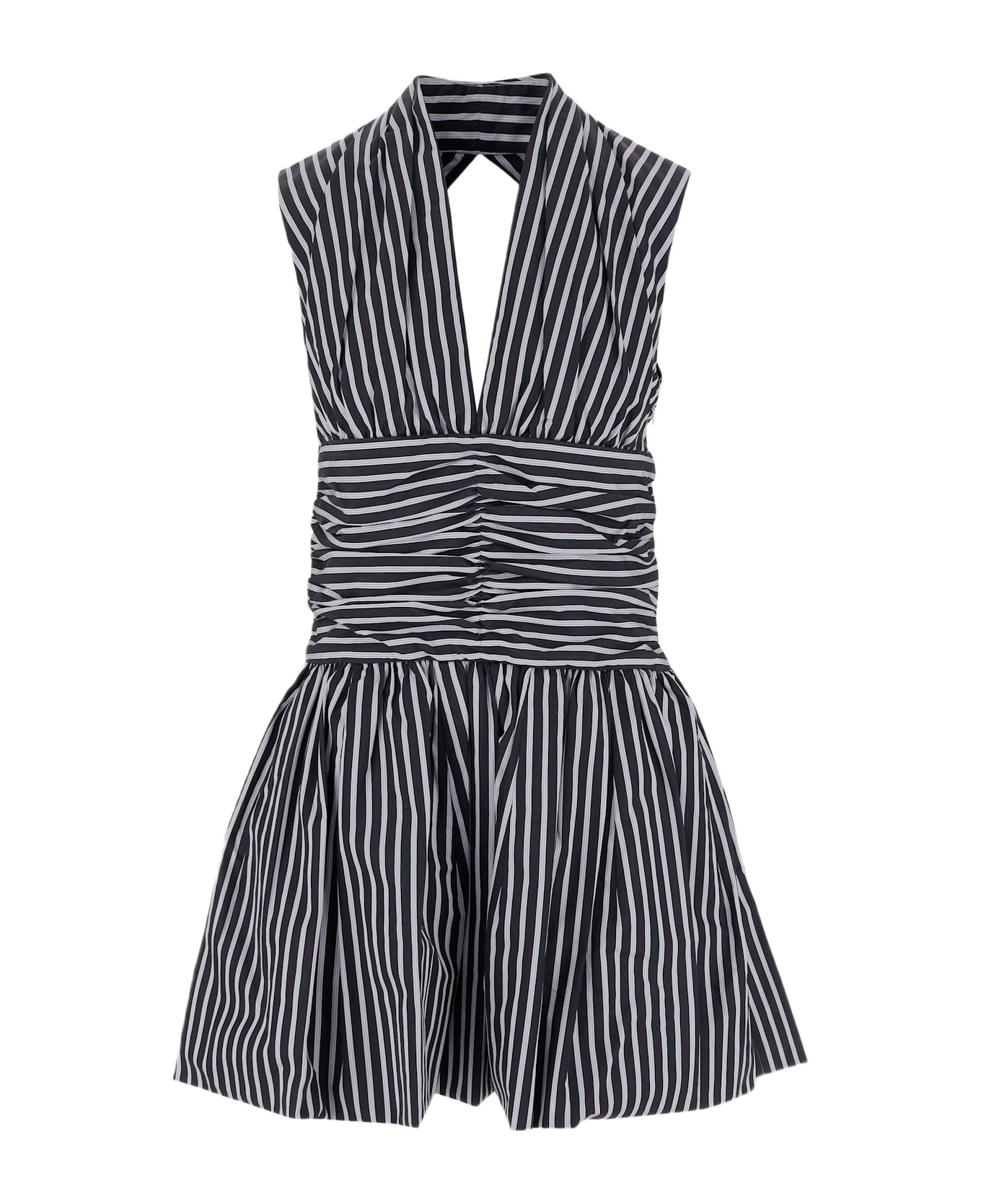 Patou Mini Dress With Open Back In Cotton Poplin - Blue