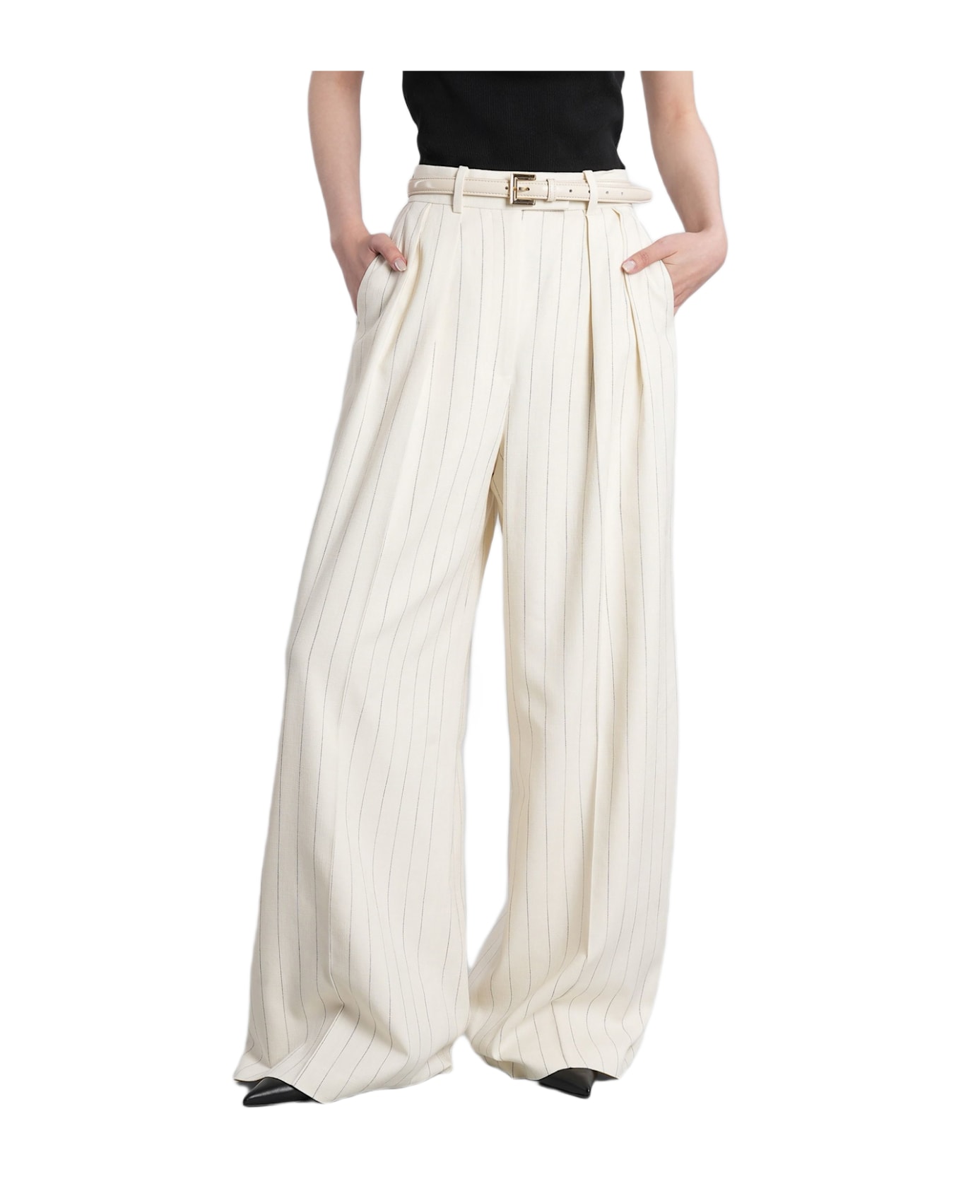 Anine Bing Lou Pants In Beige Viscose - beige