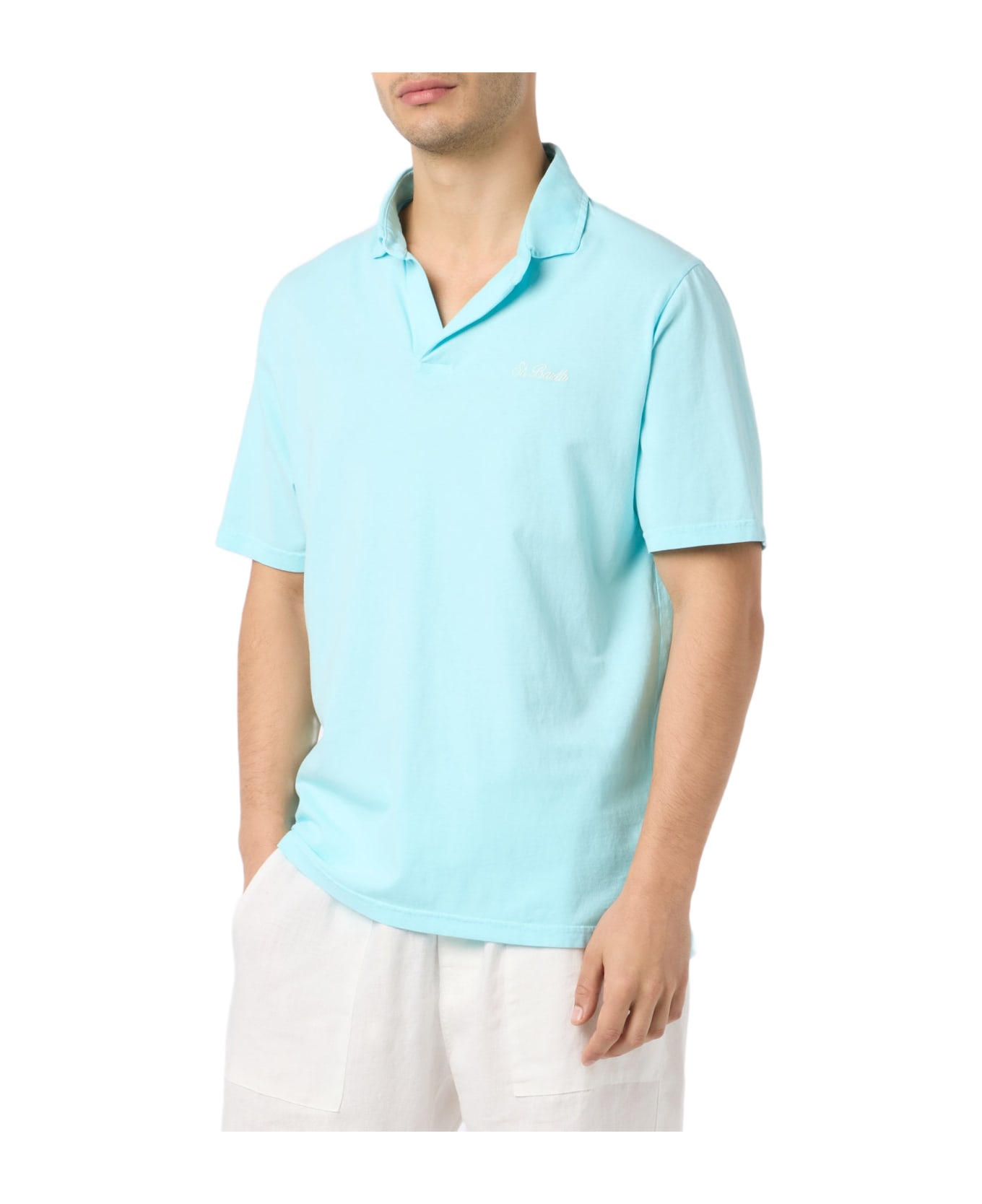 MC2 Saint Barth Man Water Green Cotton Jersey Polo Shirt Brighton - GREEN