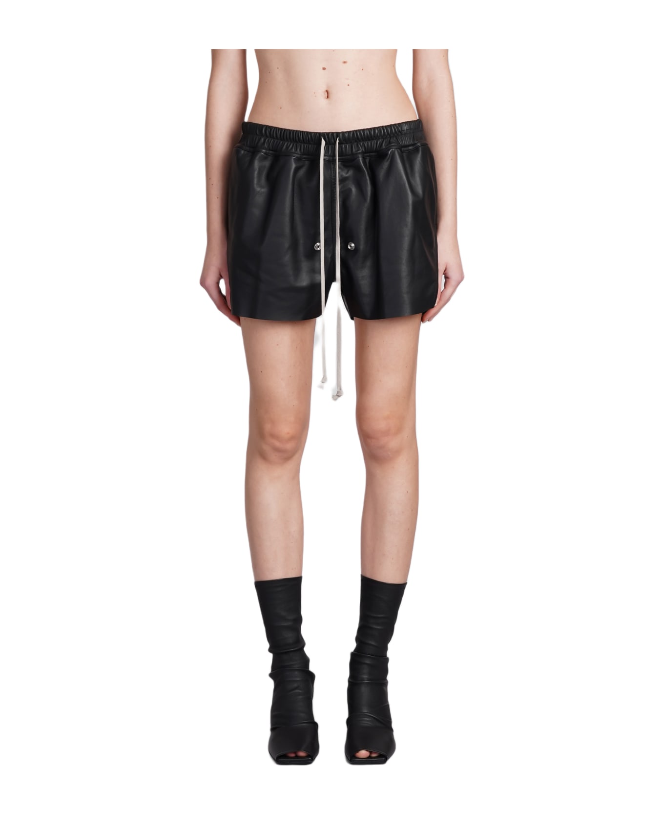 Rick Owens Gabe Boxers Shorts In Black Leather - black