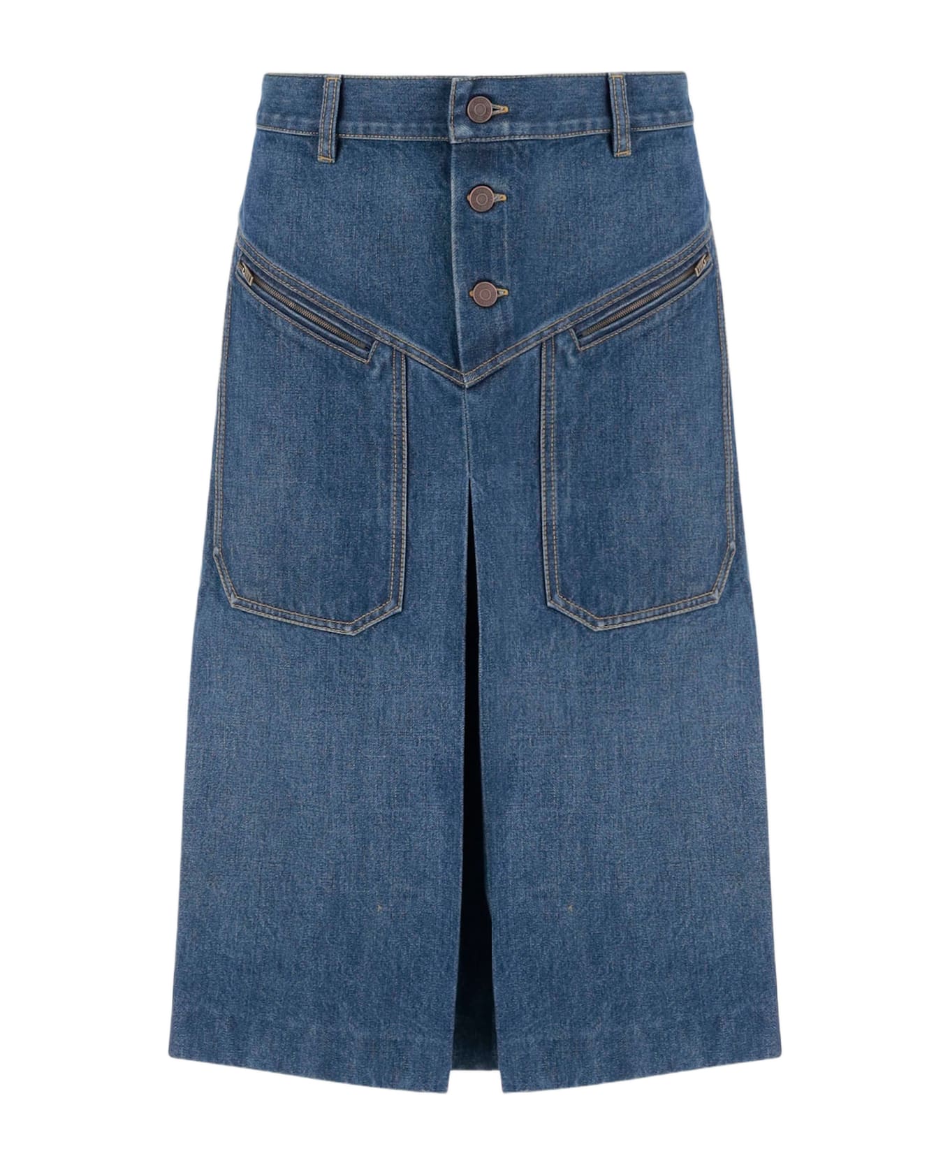 Chloé Knee-length Skirt In Cotton Denim - Denim
