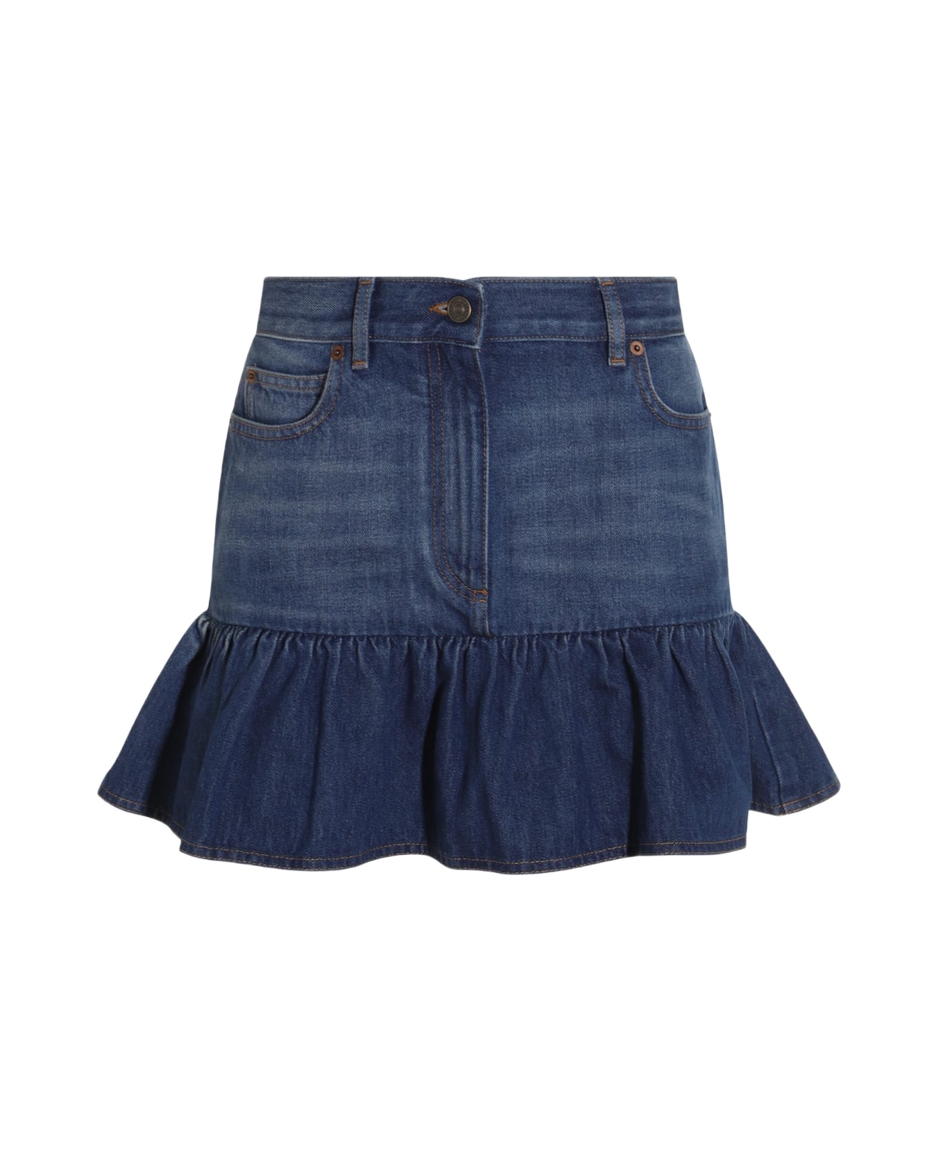 Valentino Blue Denim Cotton Skirt - MEDIUM BLUE