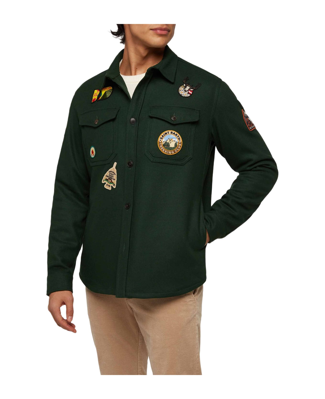 MC2 Saint Barth Wooly Green Overshirt Burton With Pockets And Patches - GREEN