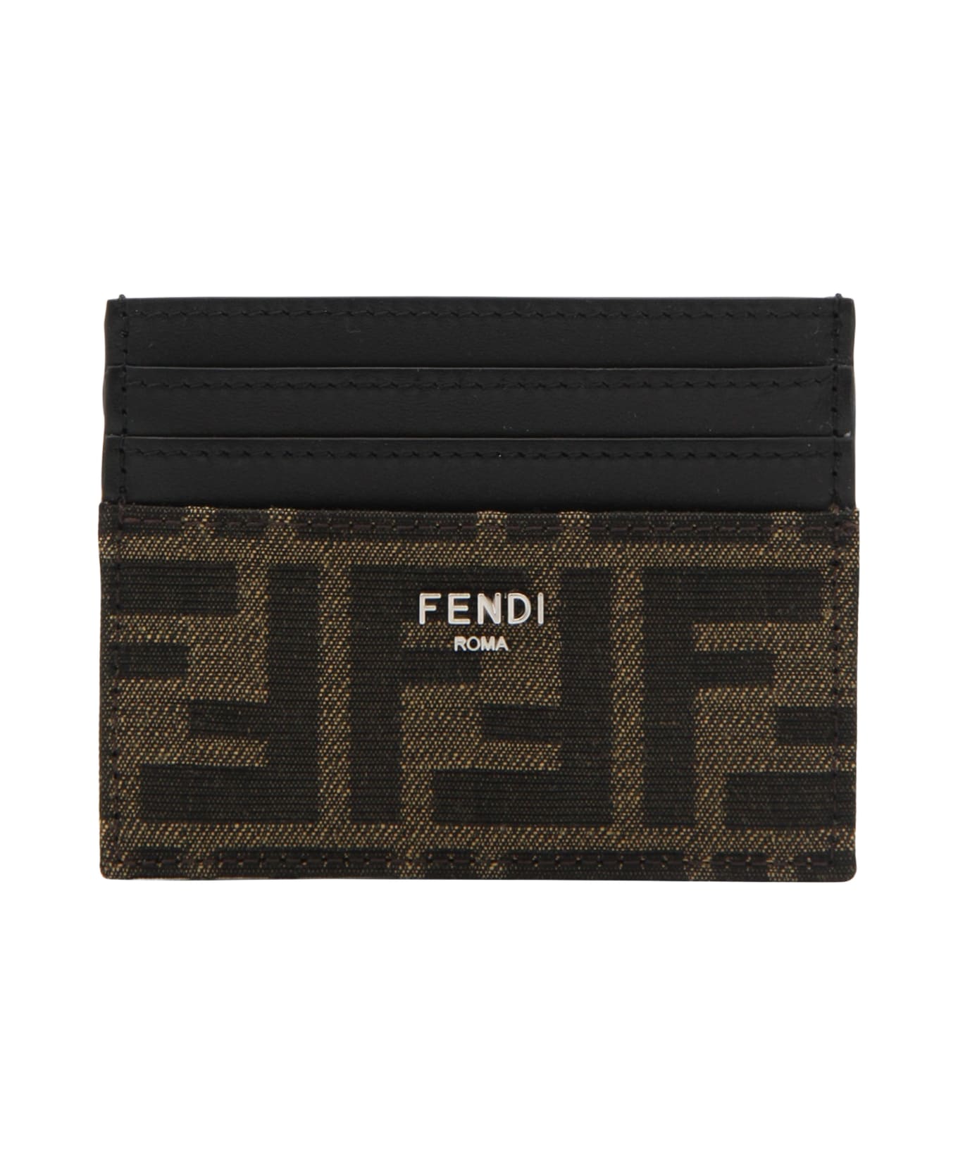 Fendi Brown Leather Card Holder - TOBACCO