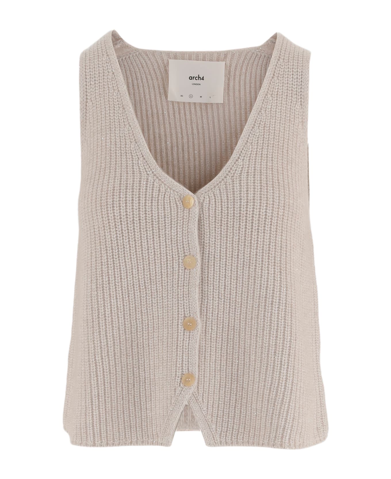 arch4 Cashmere And Cotton Blend Vest With Sequins - Beige