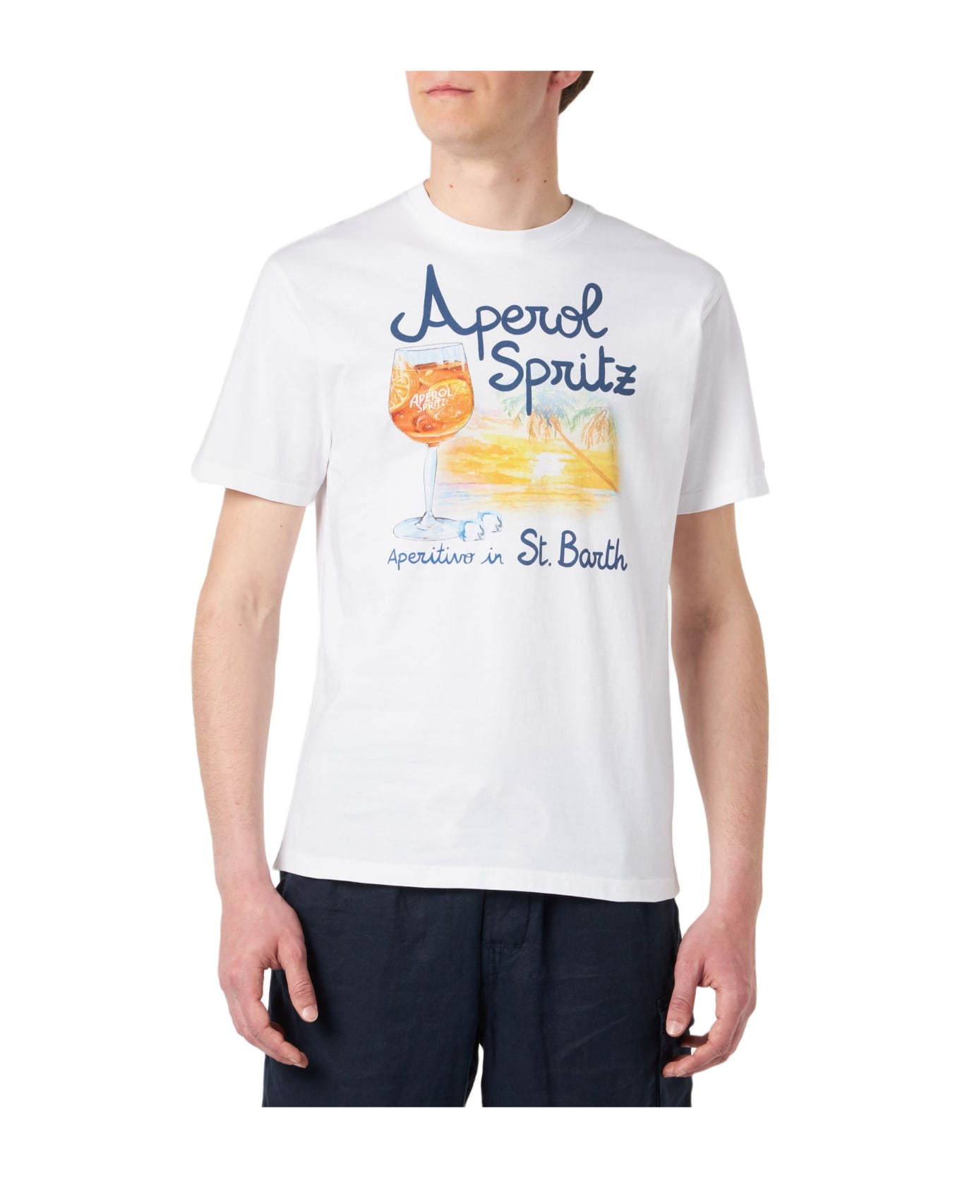 MC2 Saint Barth Man Cotton T-shirt With Aperol Spritz Venice Print | Aperol Special Edition - WHITE