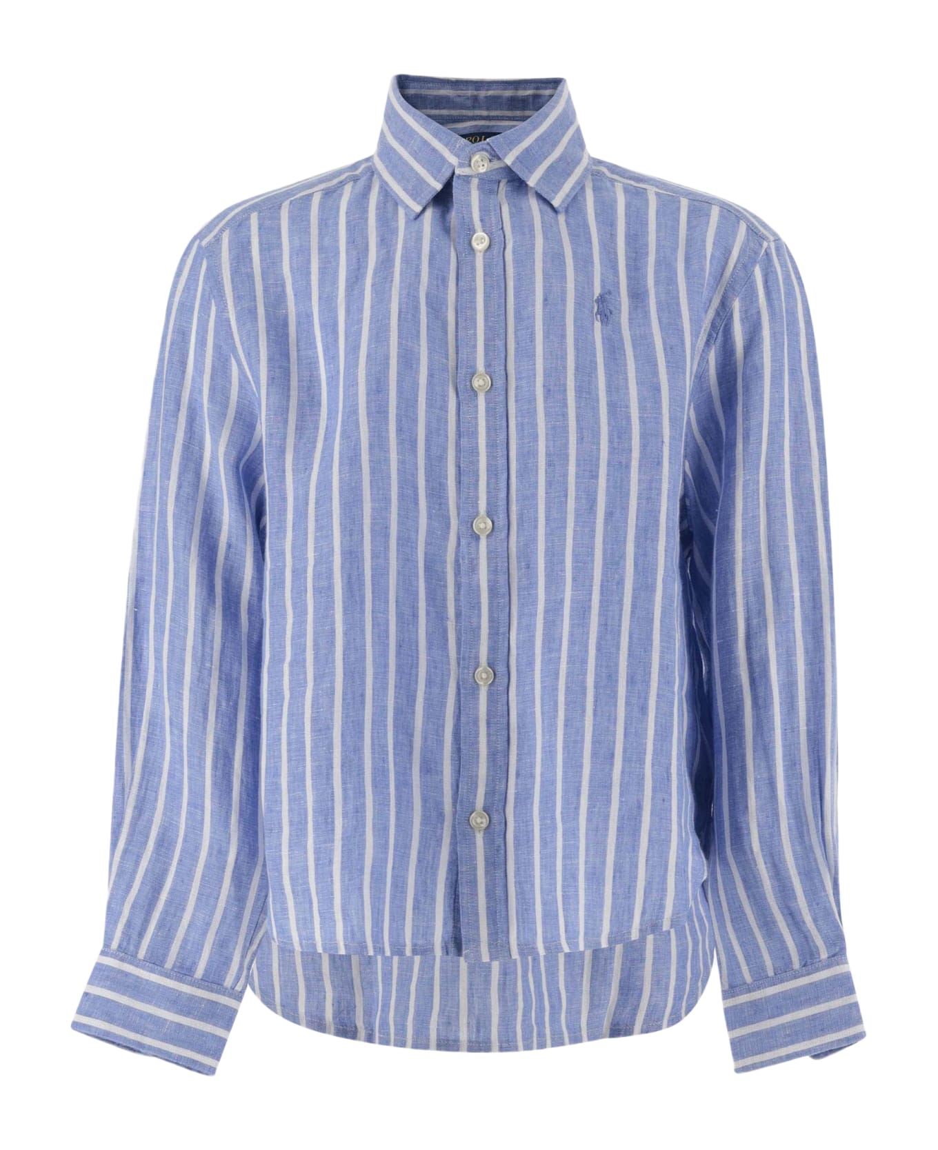Ralph Lauren Striped Linen Shirt With Logo - Blue