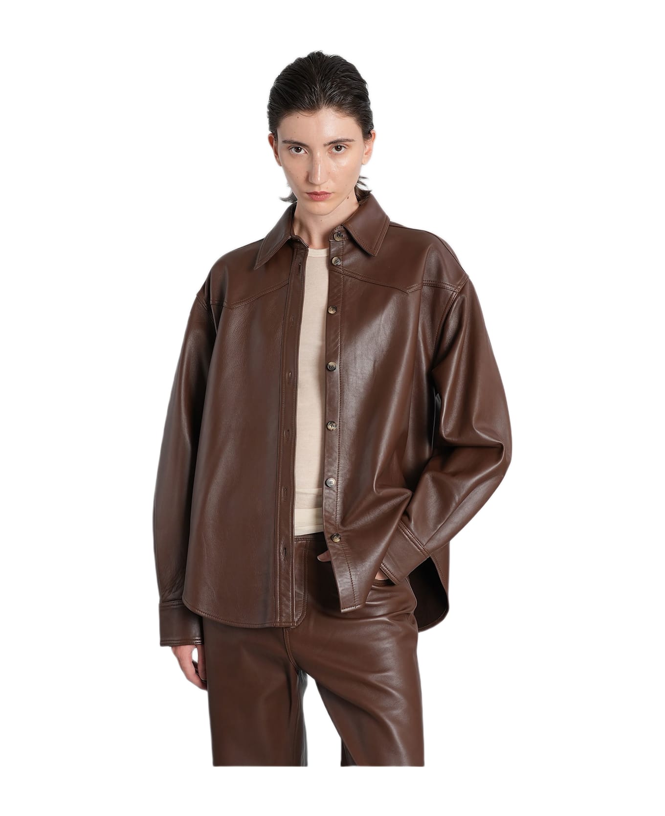 Haikure Belty Leather Jacket In Brown Leather - brown