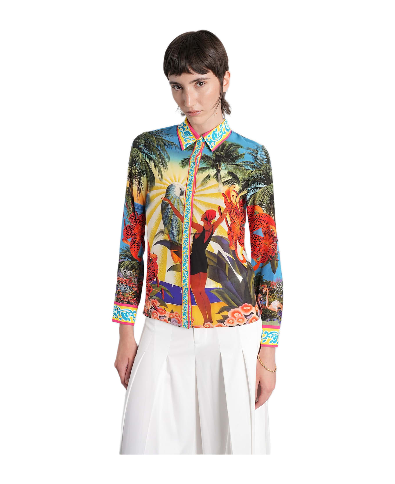 Alice + Olivia Willa Shirt In Green Silk - green