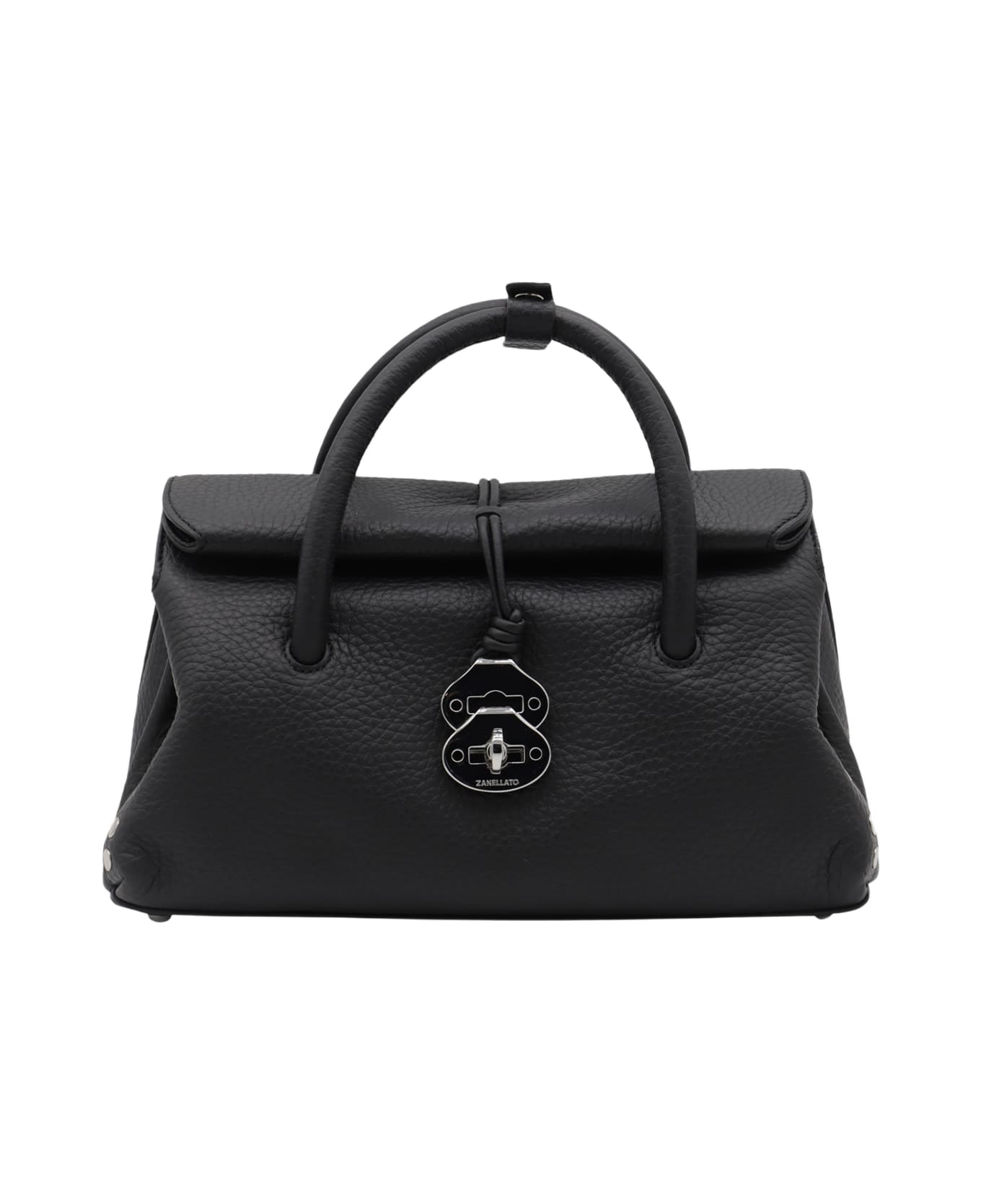 Zanellato Black Leather Dotta Top Handle Bag - Black