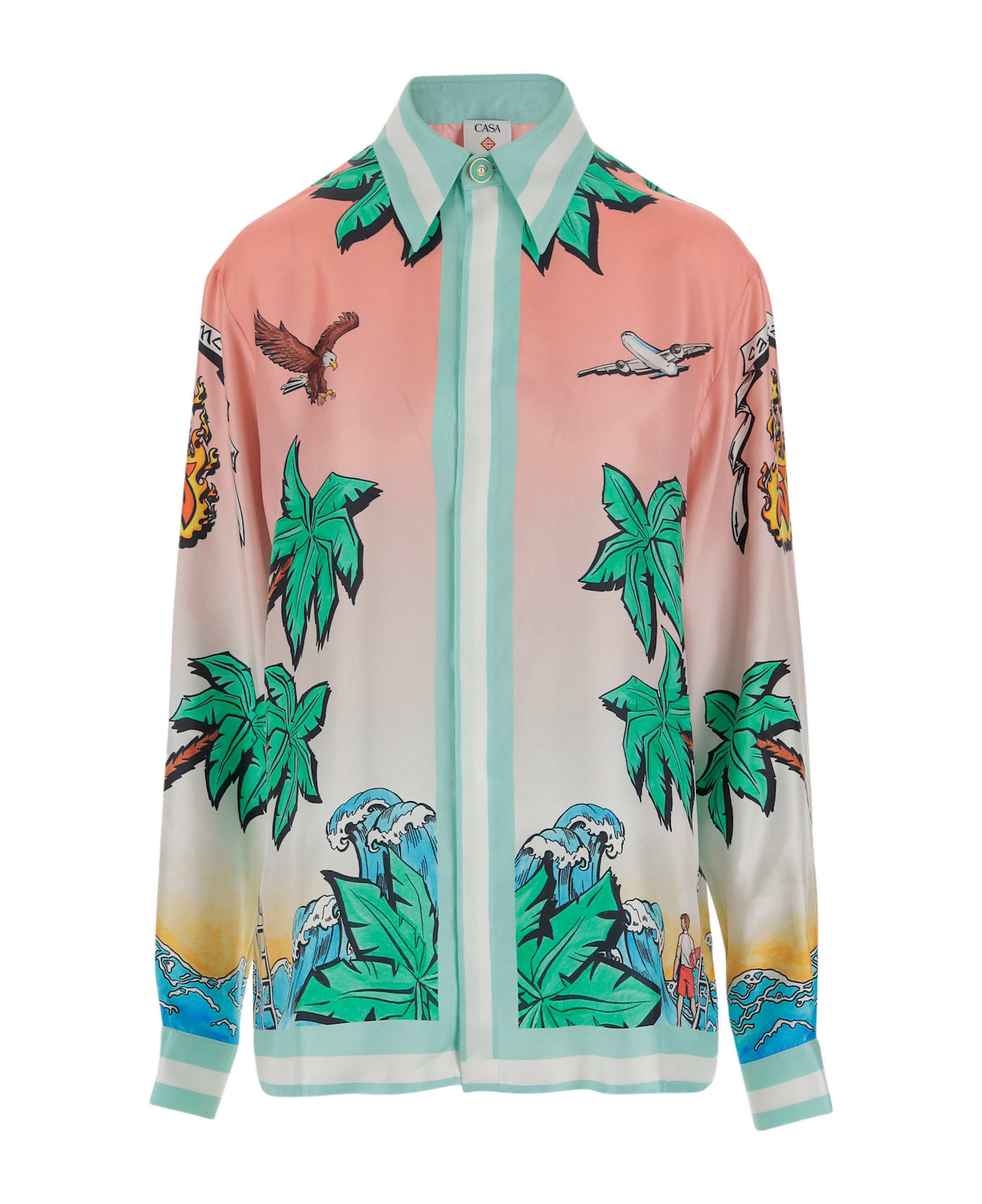 Casablanca Shirt In Pure Silk With Graphic Print - Red