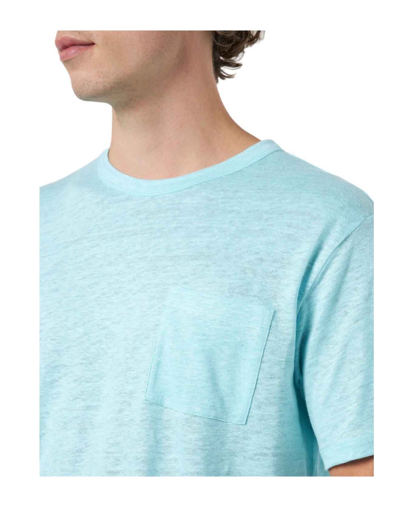 MC2 Saint Barth Man Water Green Linen Jersey T-shirt Ecstasea With Pocket - GREEN