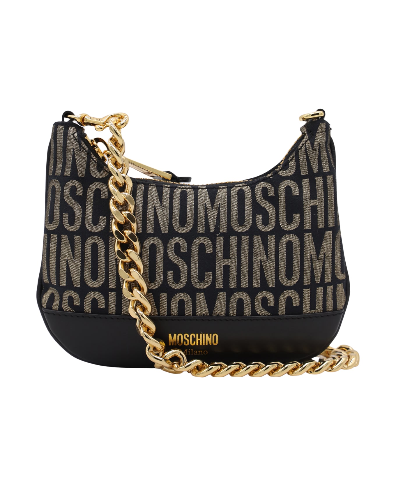 Moschino Black And Gold Allover Medium Crossbody Bag - Black トートバッグ