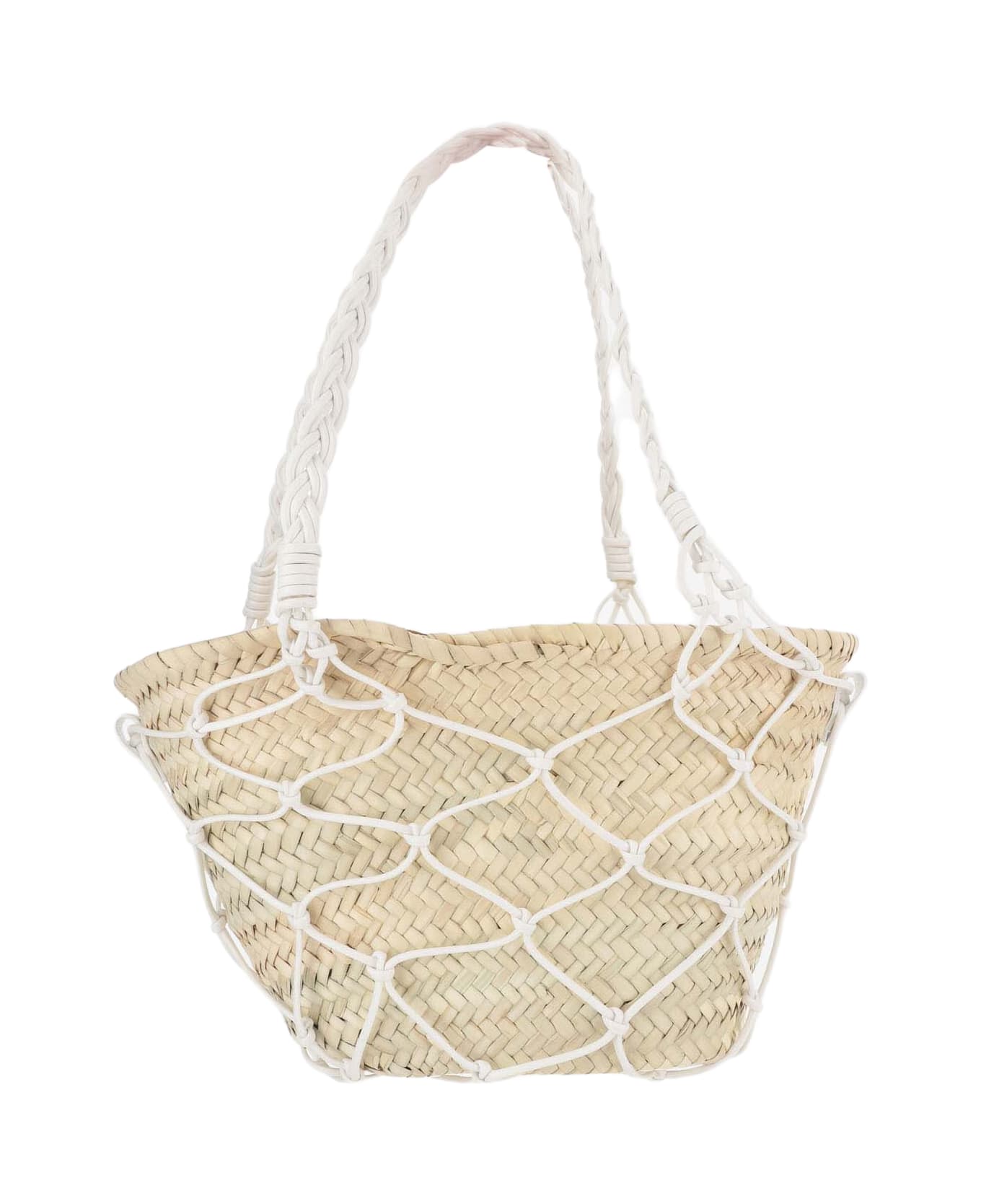 Filippo Catarzi Straw And Cotton Bag With Leather Details - Beige トートバッグ