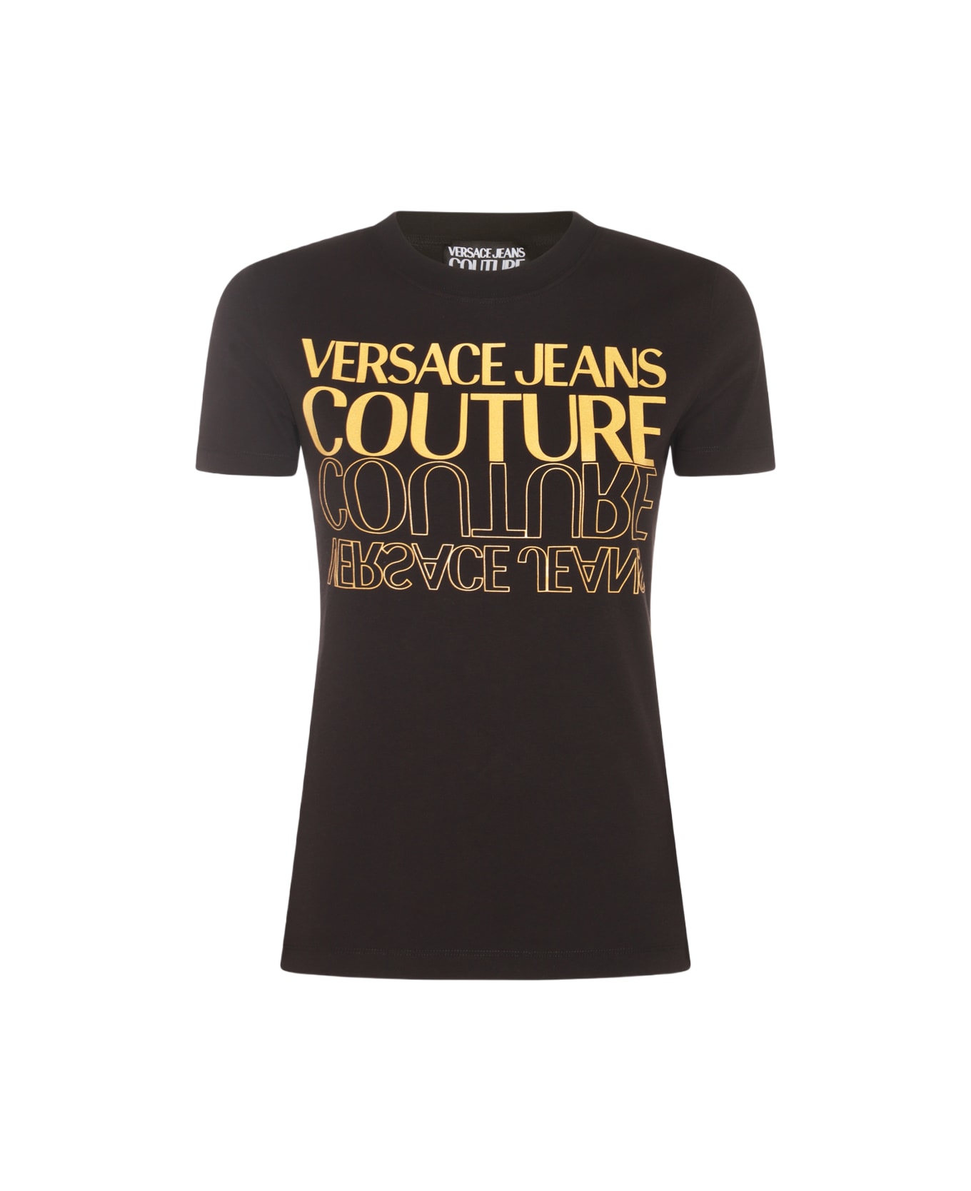 Versace Jeans Couture Black And Yellow Cotton T-shirt - BLACK