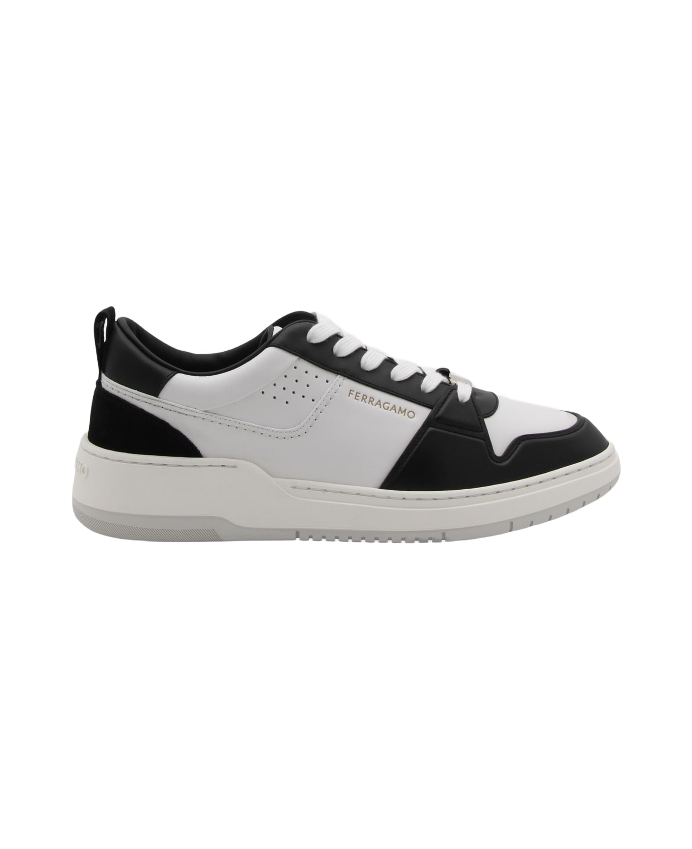 Ferragamo White And Black Leather Sneakers - White