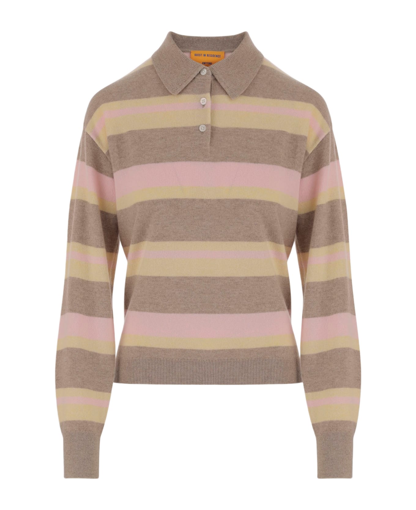 Guest in Residence Striped Cashmere Polo Shirt - Red