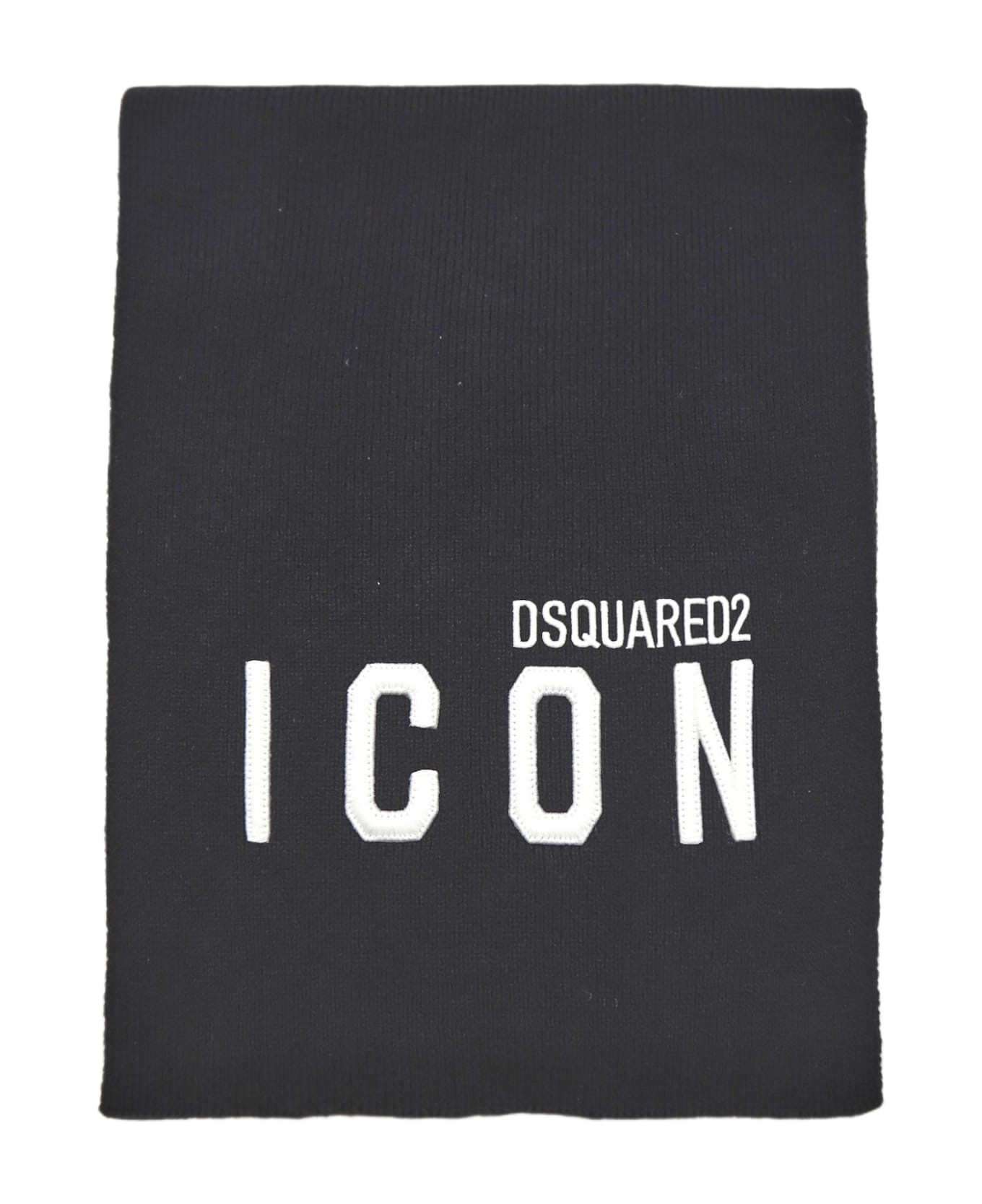 Dsquared2 Wool Scarf With Contrasting Embroidered Logo - Nero bianco