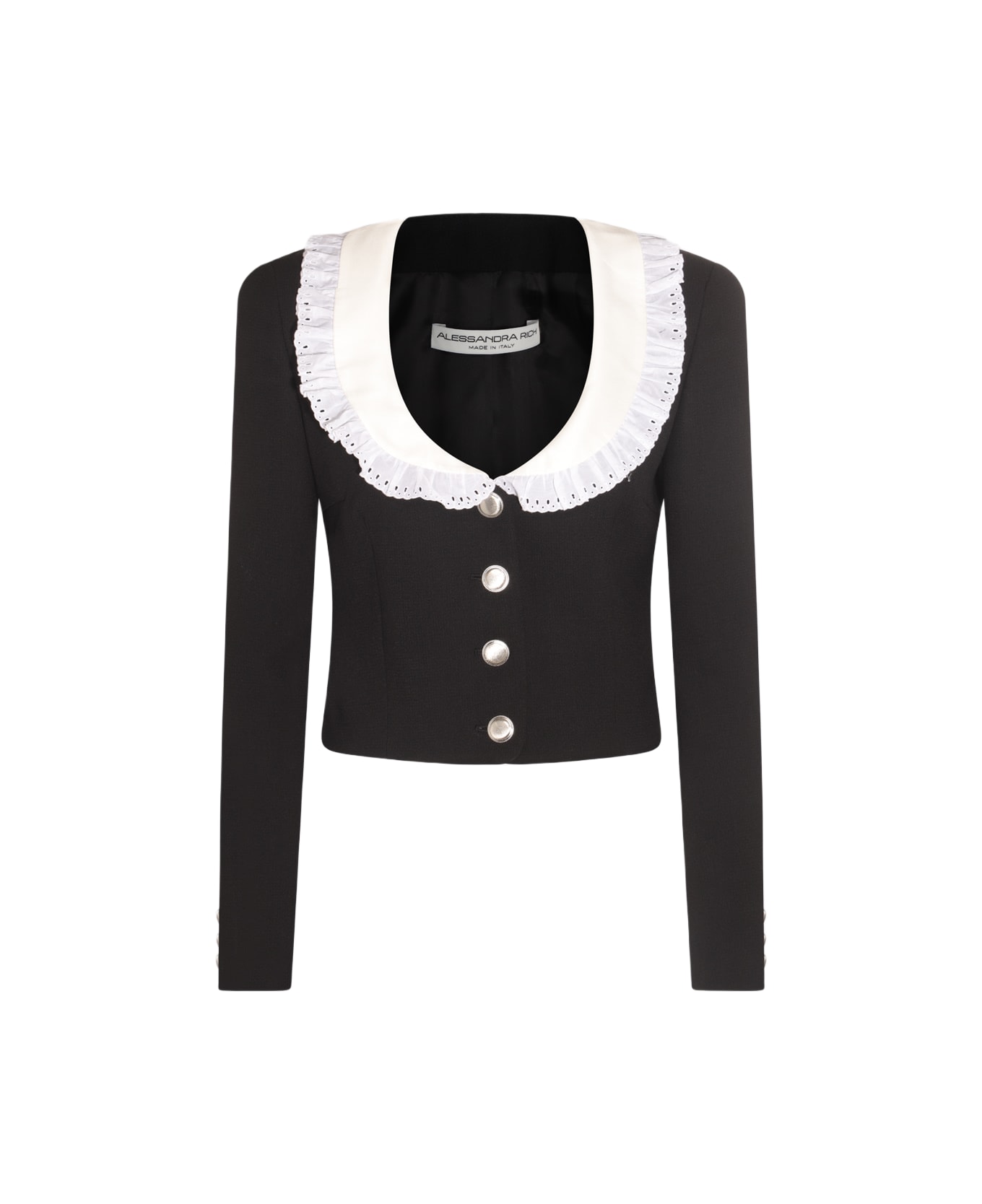 Alessandra Rich Black And White Silk-wool Blend Casual Jacket - Black