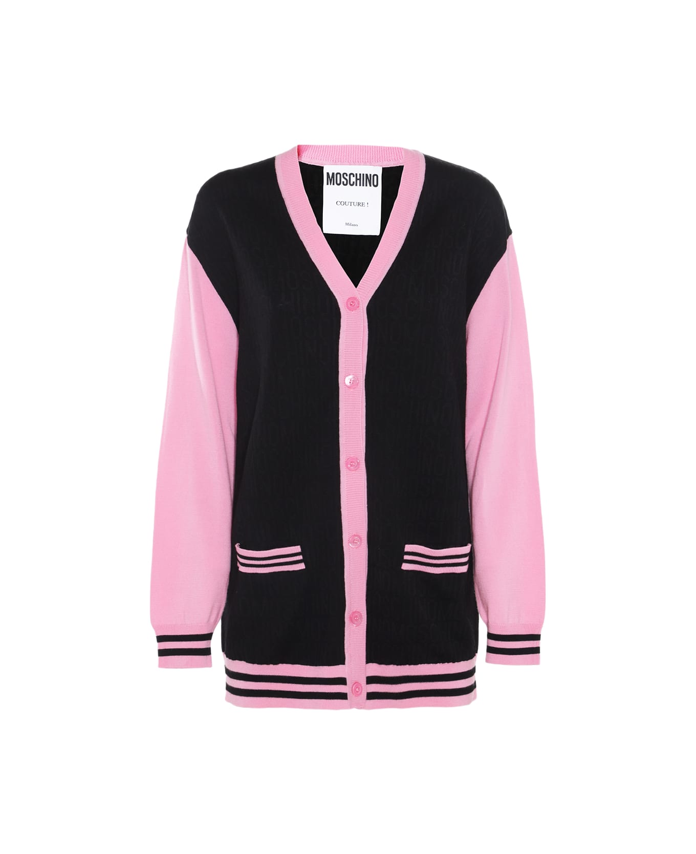 Moschino Black And Pink Wool Knitwear - Black カーディガン