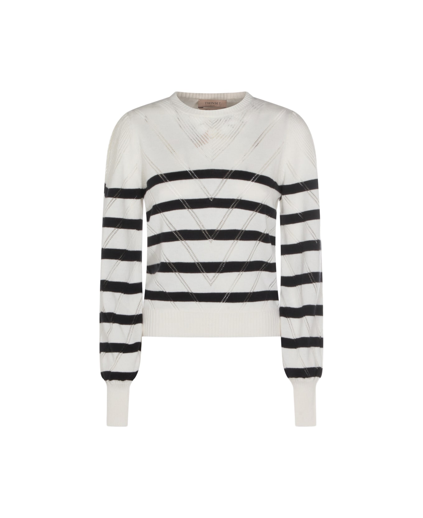 TwinSet White And Blue Cotton Knitwear - RIGA NEVE/BLUE