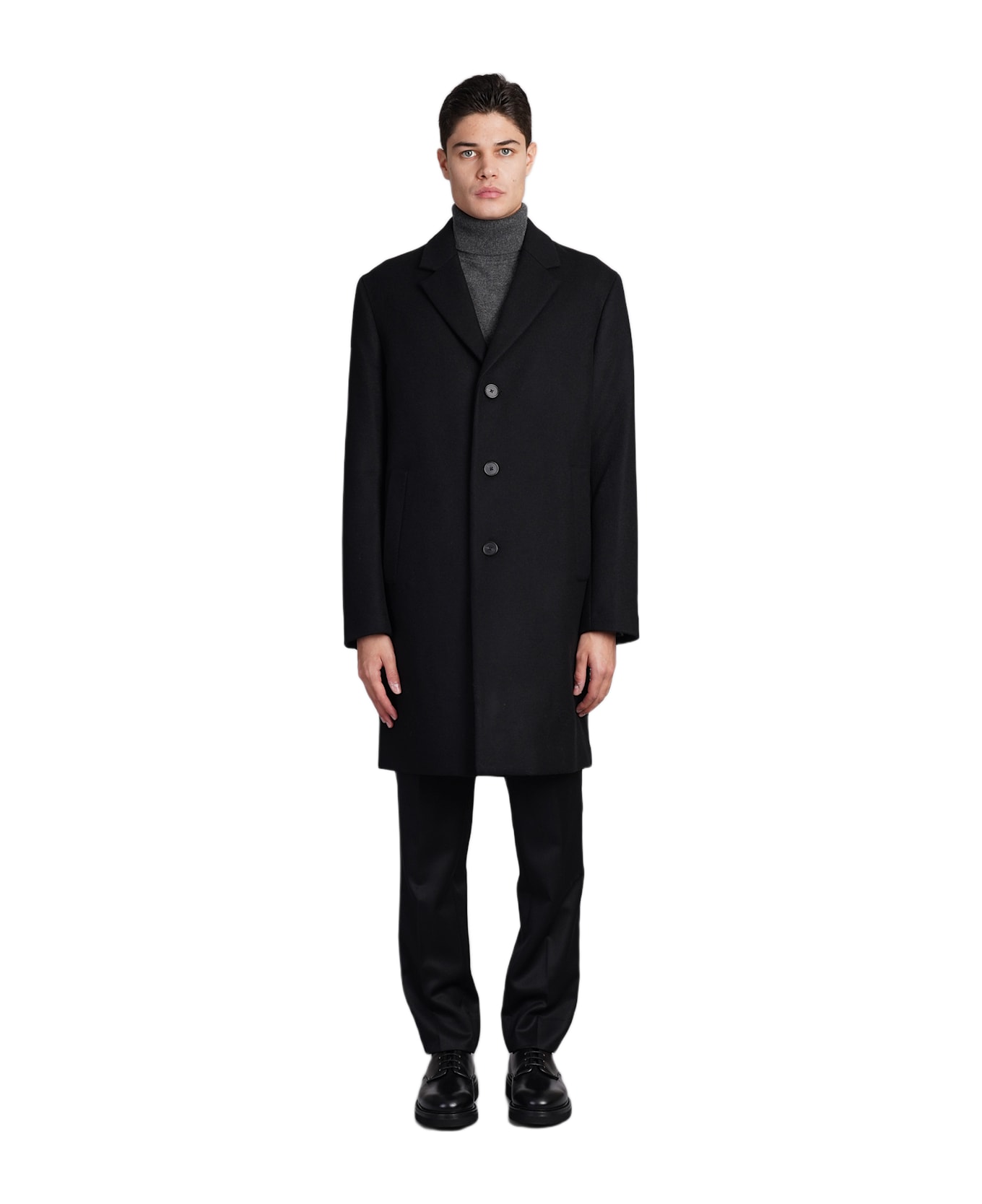 Theory Coat Melton Coat In Black Wool - black