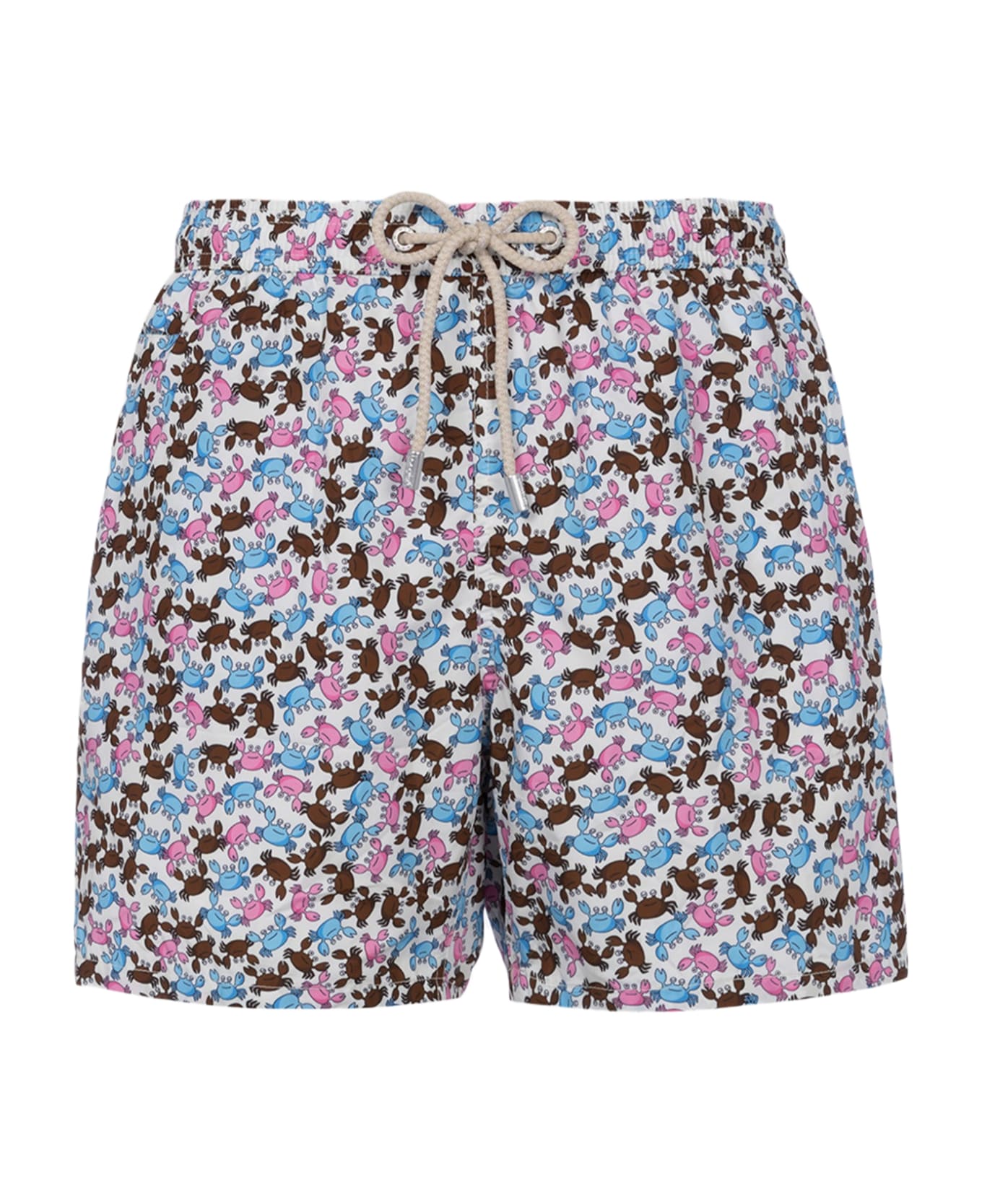 MC2 Saint Barth Man Lightweight Fabric Swim-shorts Lighting Micro Fantasy With Crabs Print - WHITE