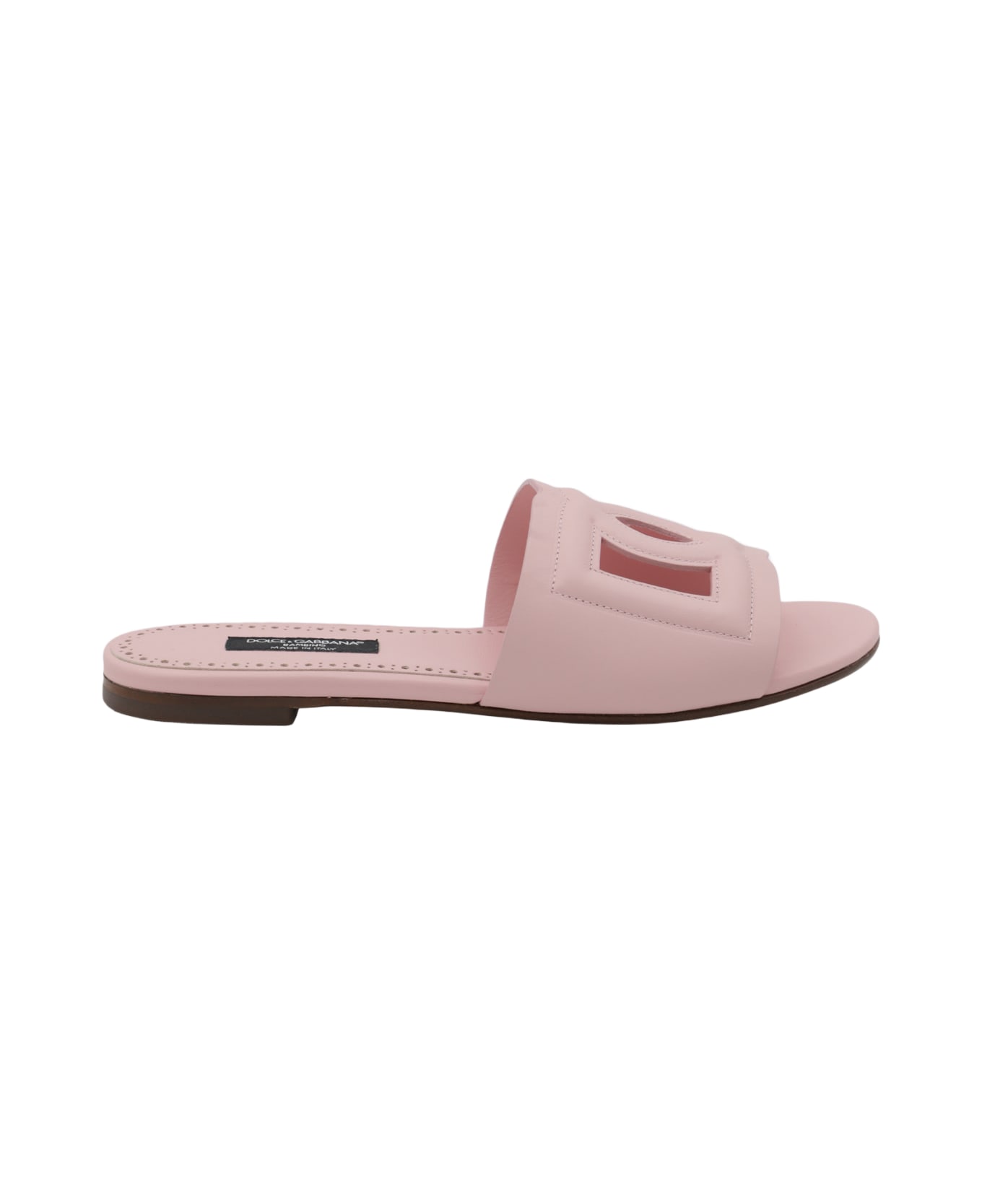 Dolce & Gabbana Pink Leather Dg Logo Flats - Pink