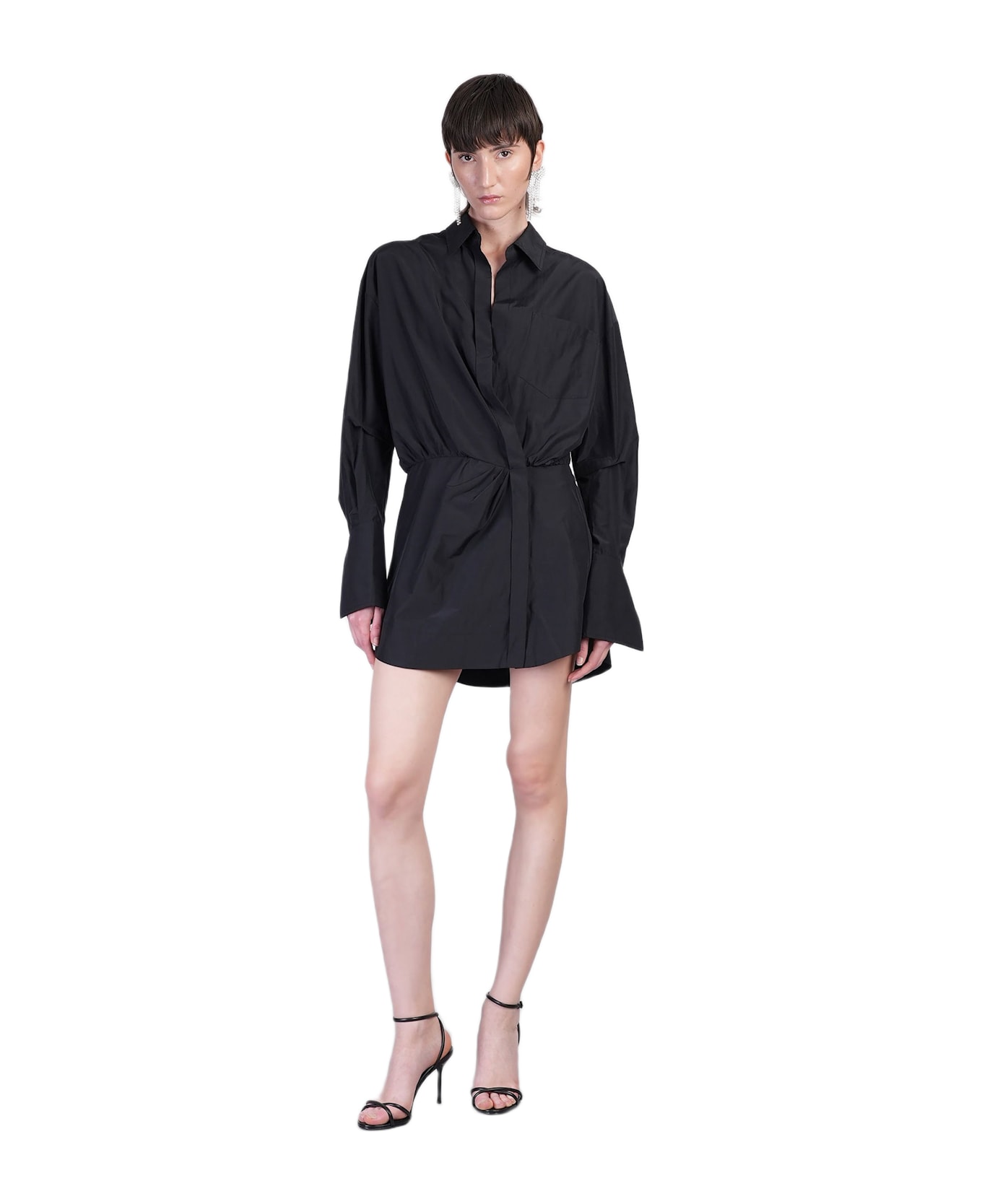 The Andamane Whitelotus Mini Mini Dress In Black Cotton - black