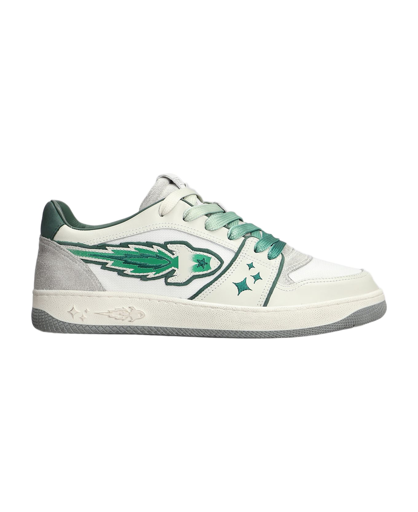 Enterprise Japan Egg Rocket Sneakers In White Leather And Fabric - white