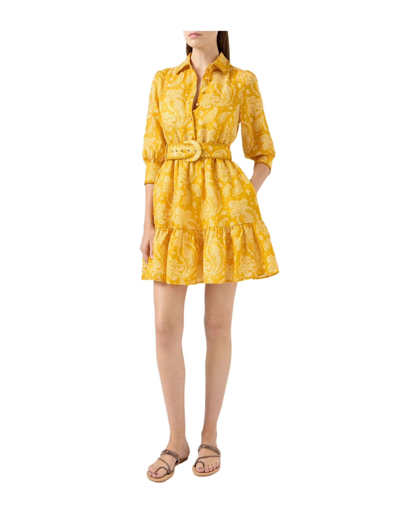 MC2 Saint Barth Paisley Print Linen Short Dress Daisi - YELLOW