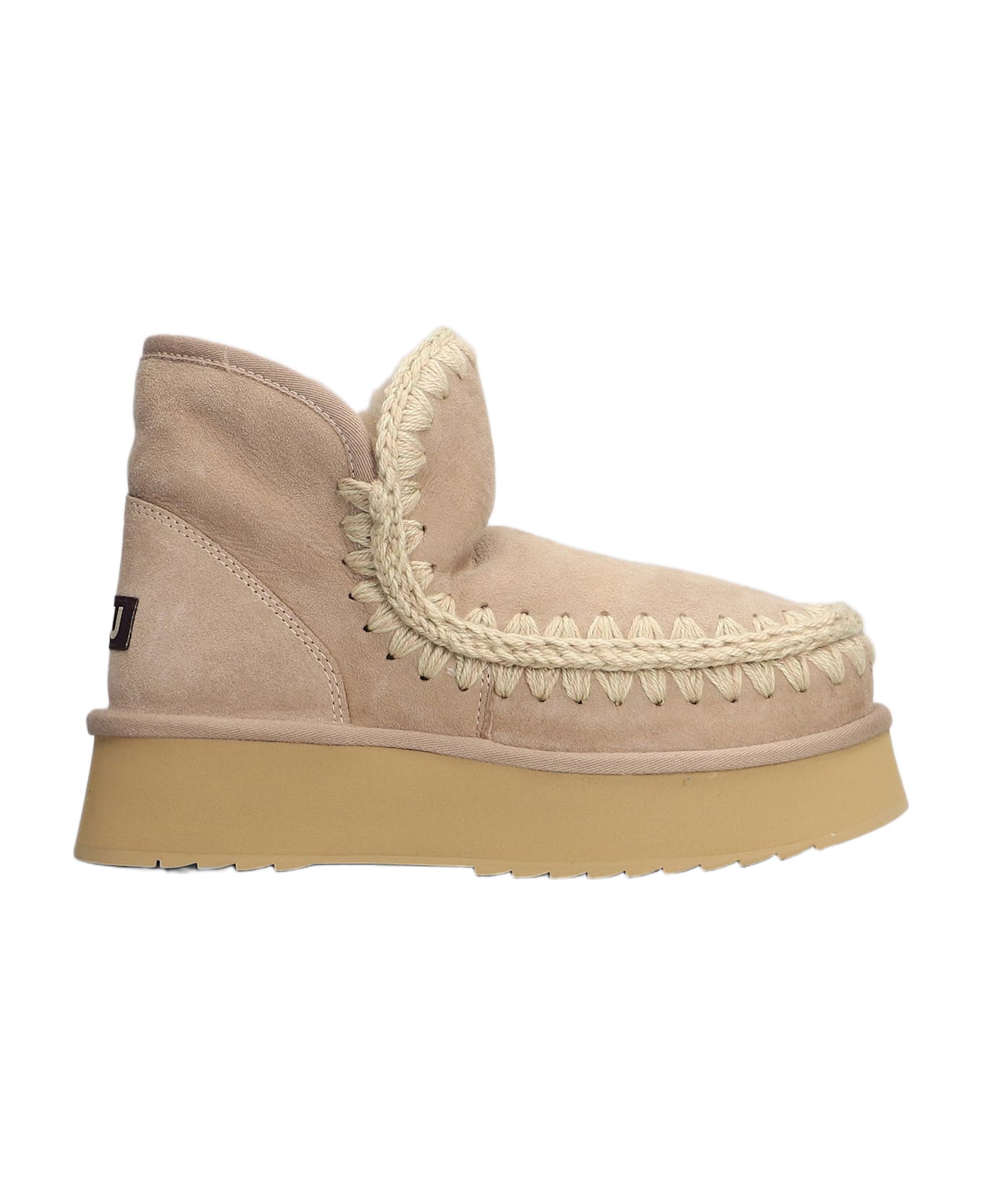 Mou Mini Eskimo Platform Ankle Boots Inside Wedge In Camel Suede - Camel