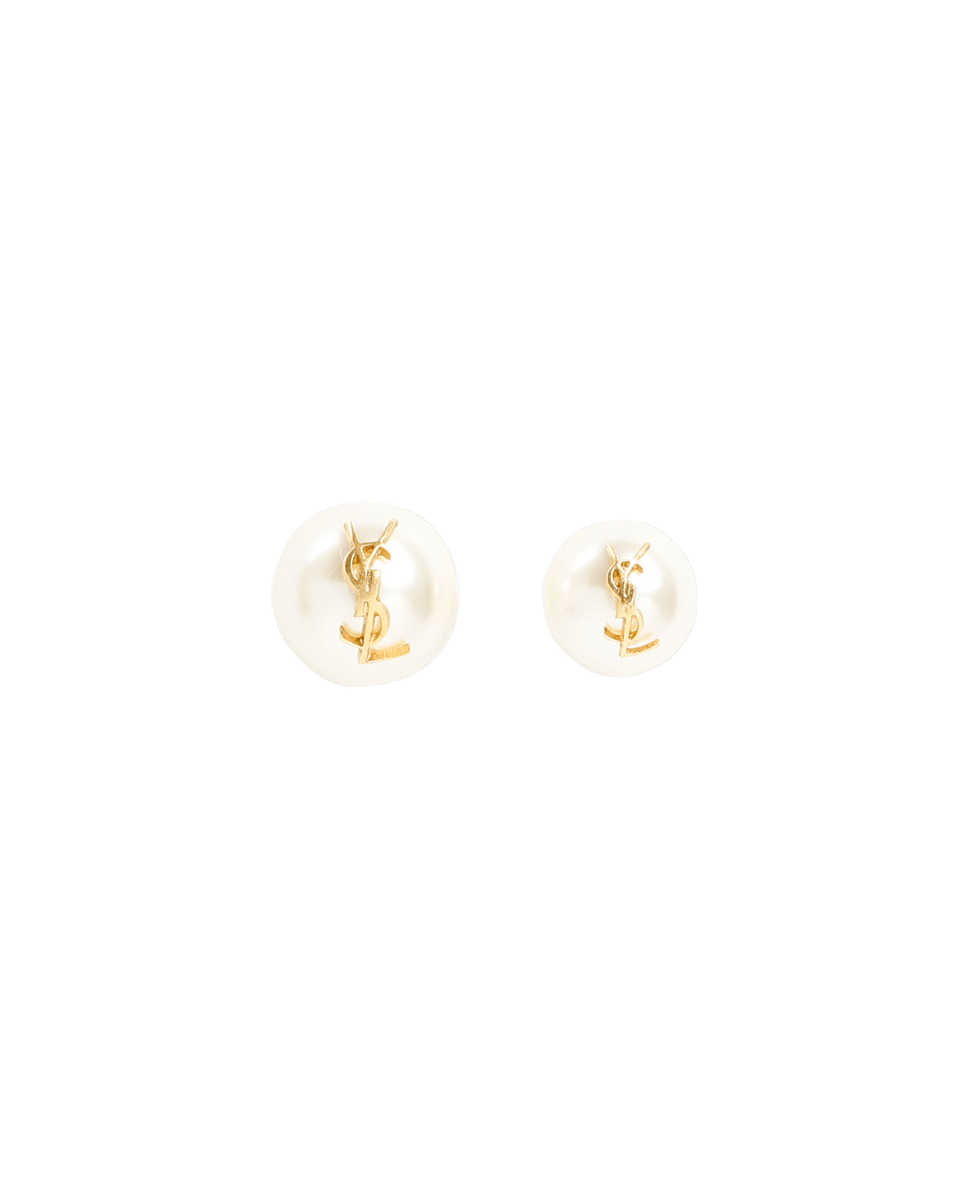 Saint Laurent Pearl Earrings With Monogram - Or Laiton Creme