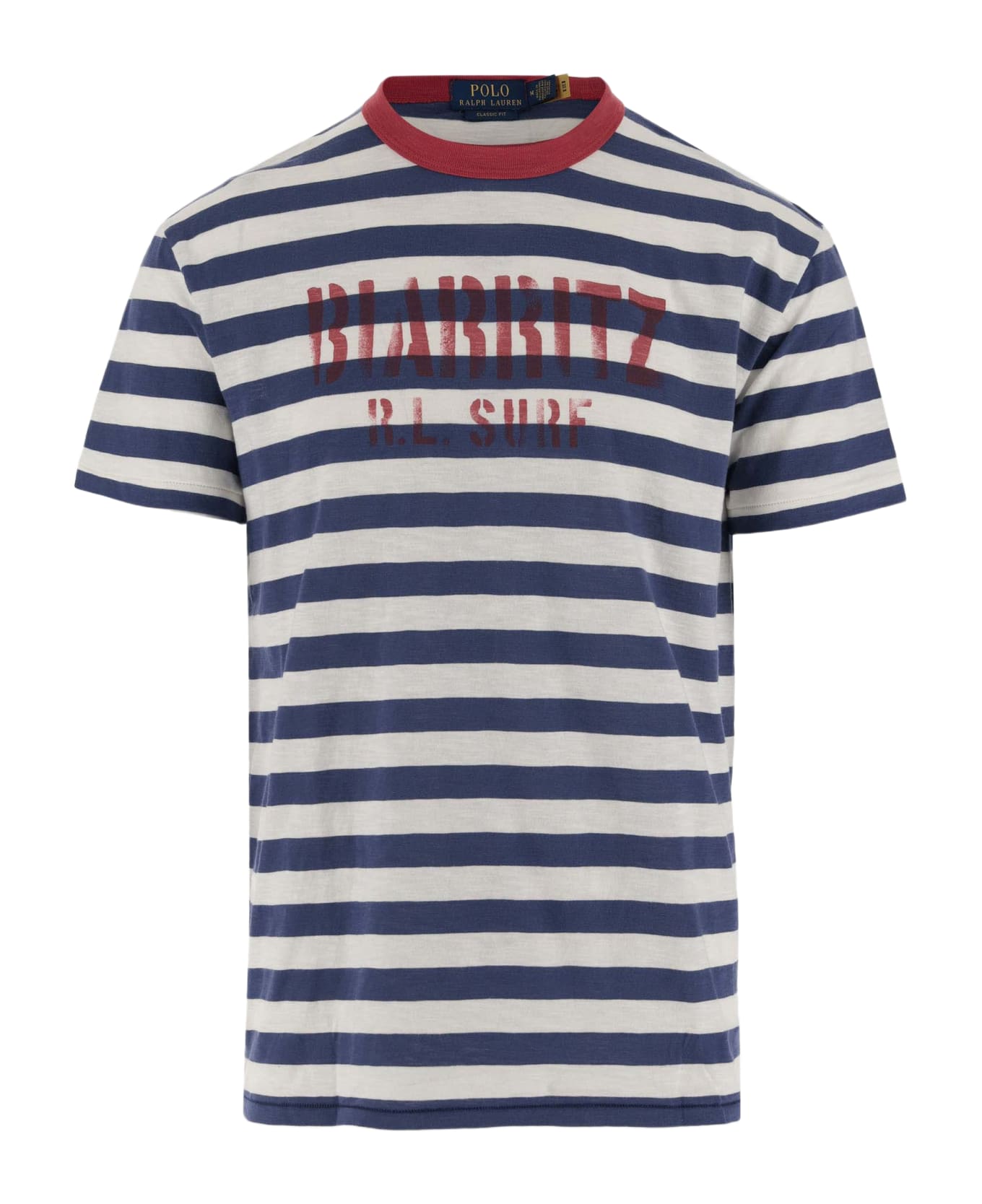 Ralph Lauren Cotton T-shirt With Striped Pattern And Logo - BLUE/WHITE